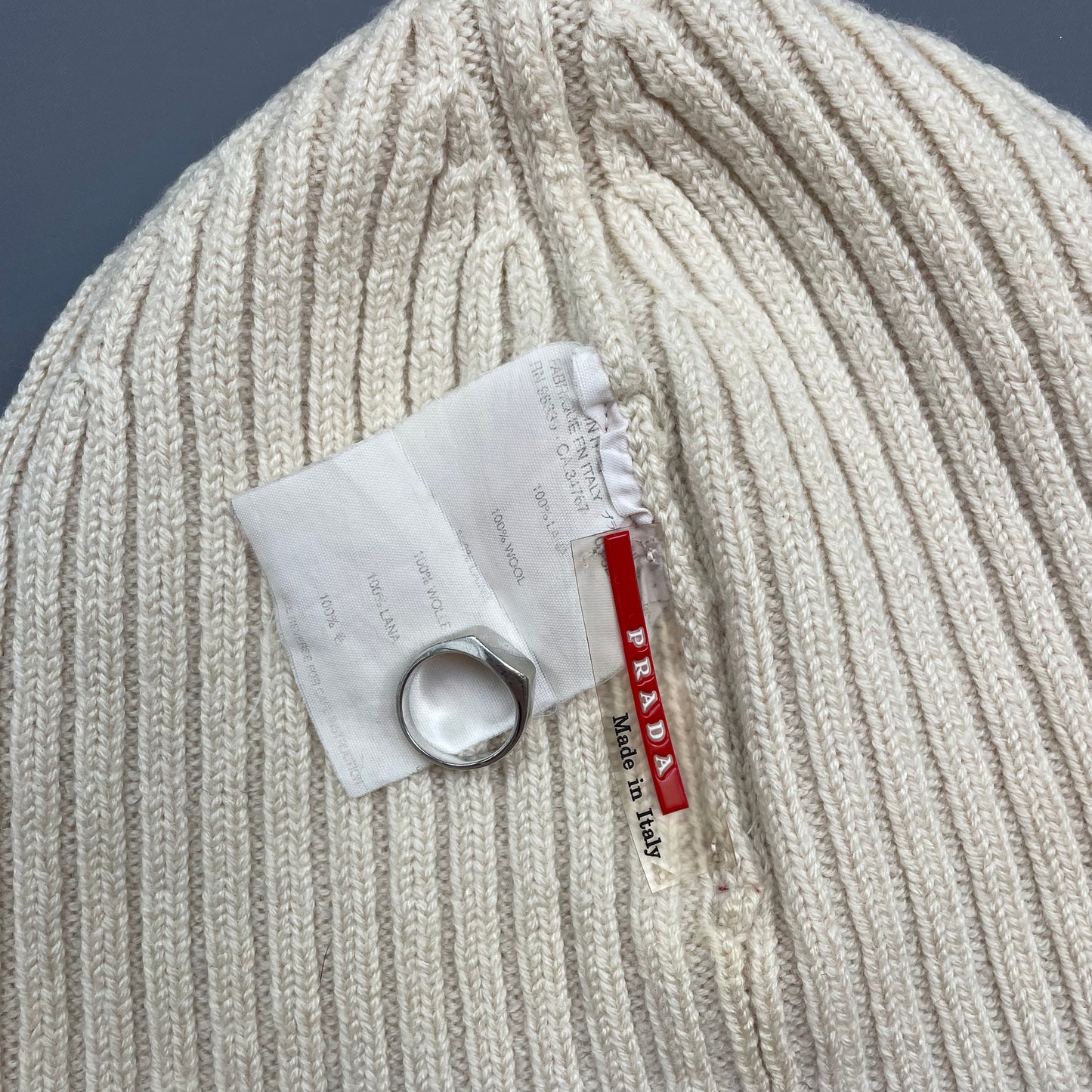 Prada Sport White Cream 00s Wool Knit Ribbed Beanie