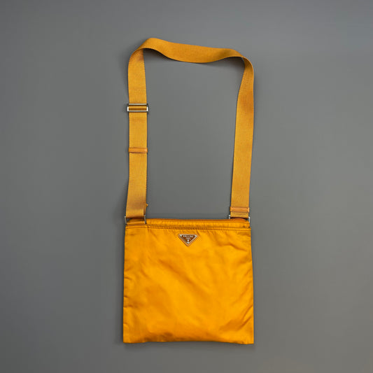 Prada Golden Orange Nylon Plaque Crossbody Shoulder Bag