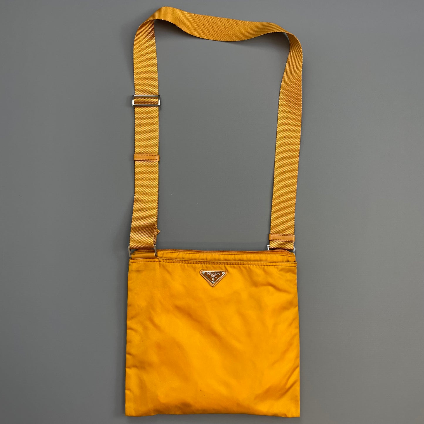 Prada Golden Orange Nylon Plaque Crossbody Shoulder Bag
