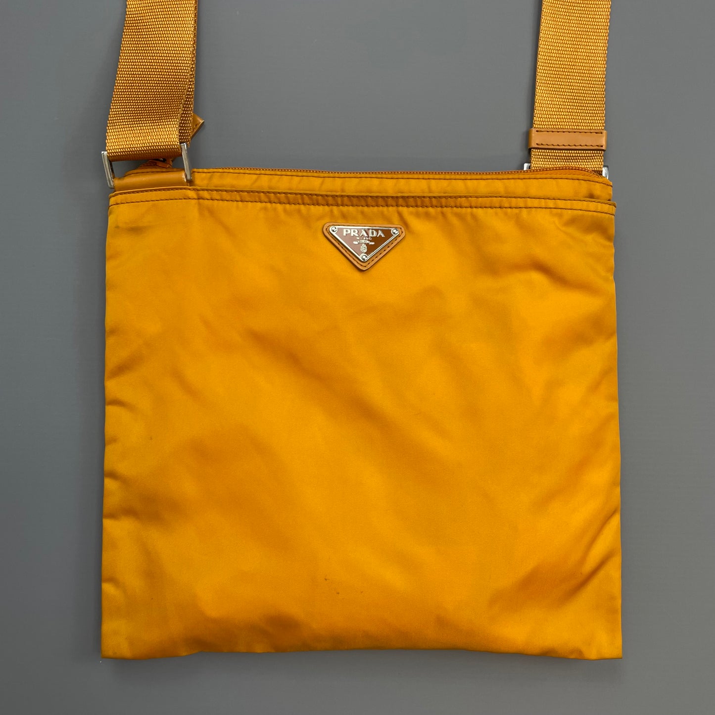 Prada Golden Orange Nylon Plaque Crossbody Shoulder Bag
