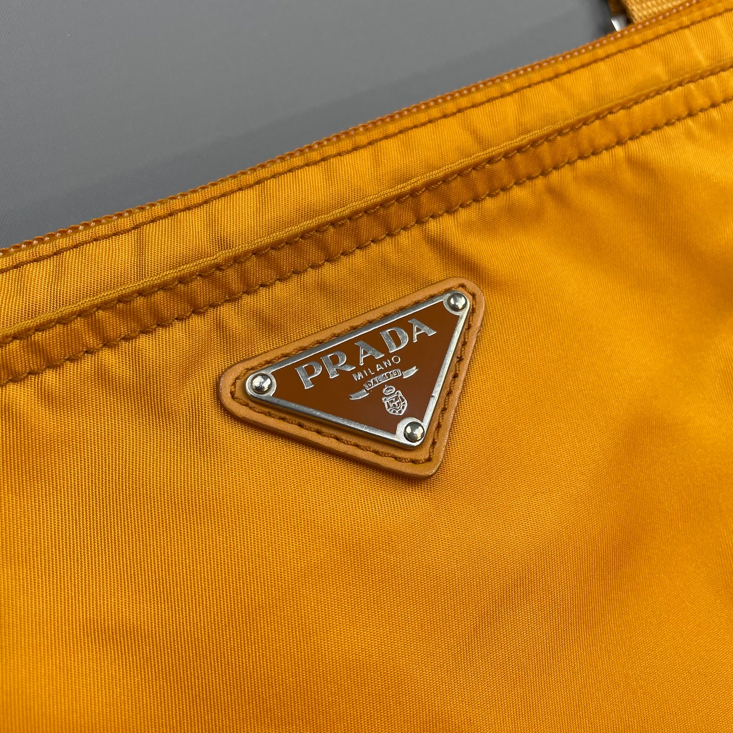 Prada Golden Orange Nylon Plaque Crossbody Shoulder Bag