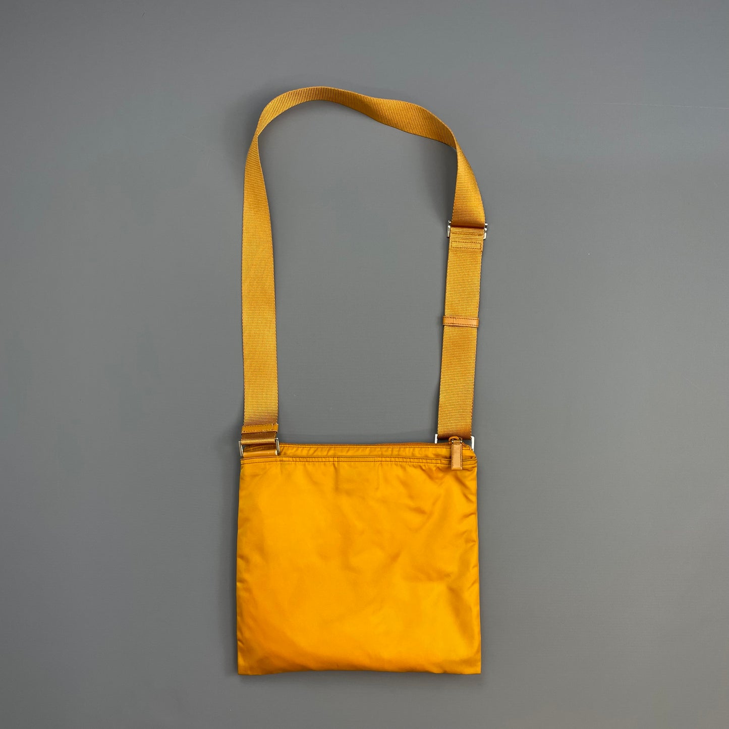 Prada Golden Orange Nylon Plaque Crossbody Shoulder Bag