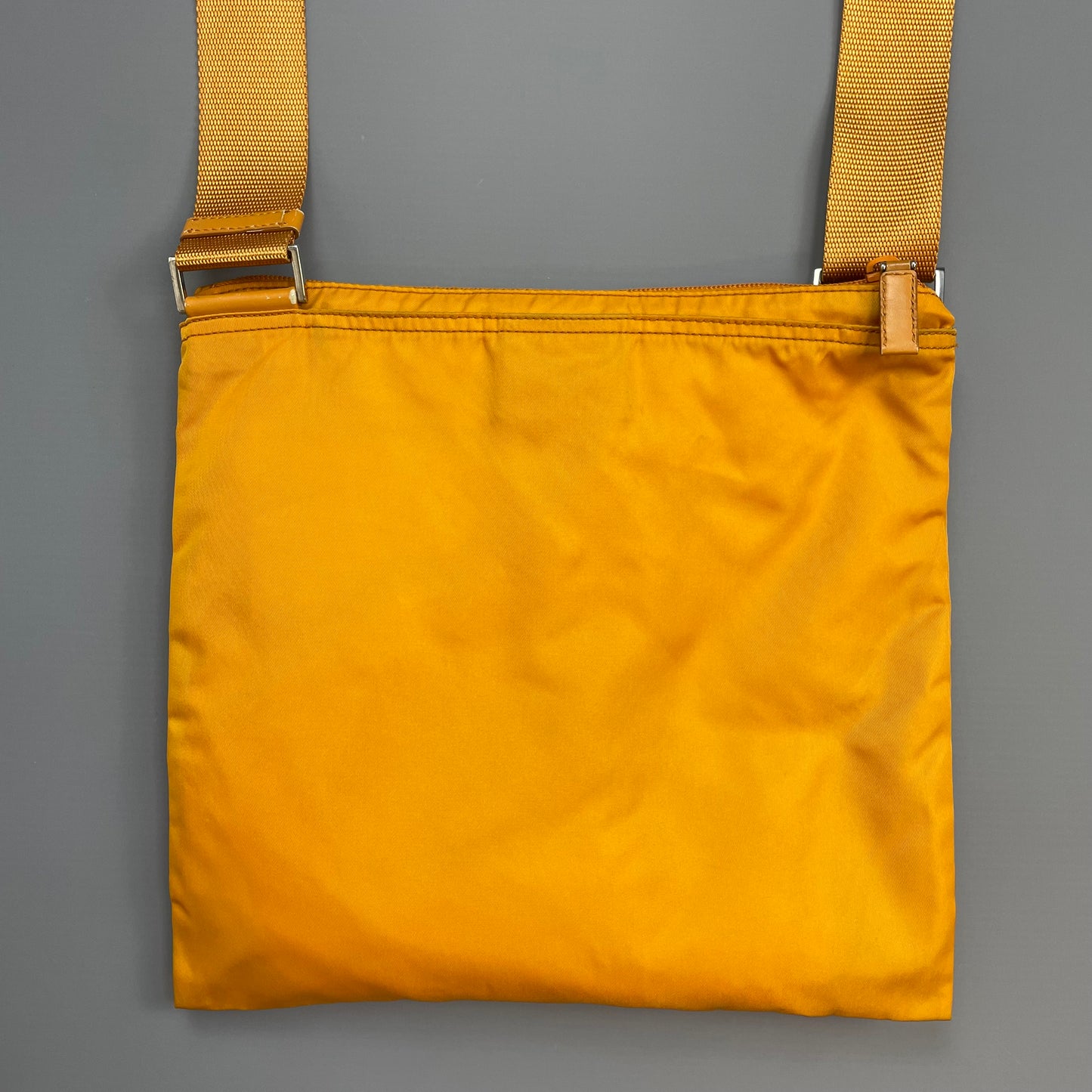 Prada Golden Orange Nylon Plaque Crossbody Shoulder Bag