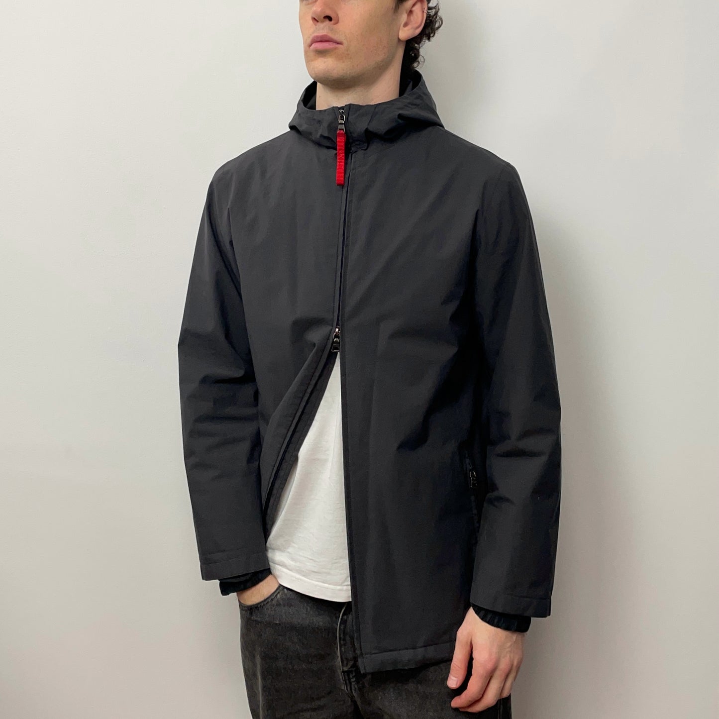 Prada Sport Grey 00s Longline Hooded Parka Jacket
