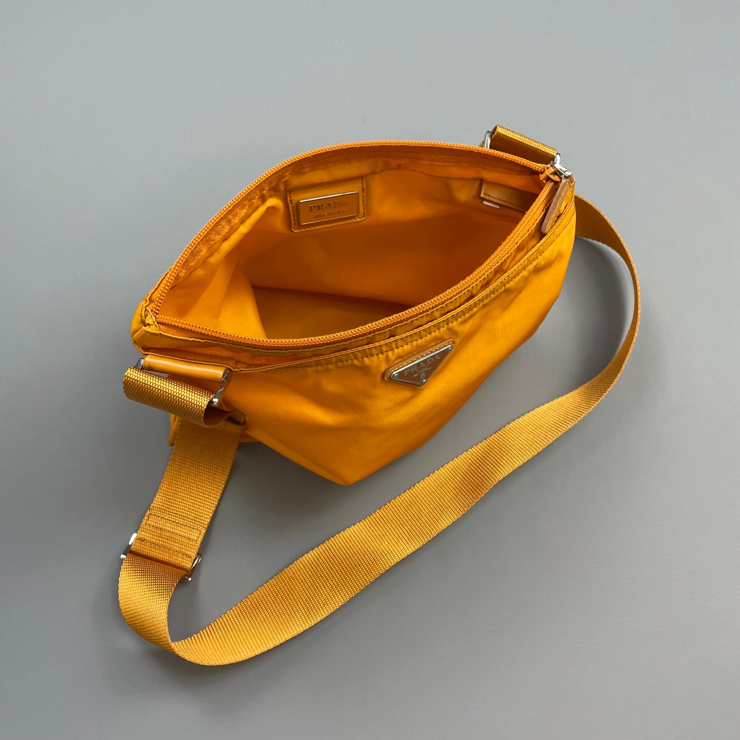 Prada Golden Orange Nylon Plaque Crossbody Shoulder Bag