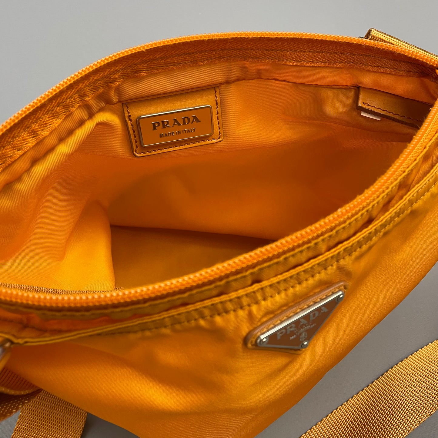 Prada Golden Orange Nylon Plaque Crossbody Shoulder Bag