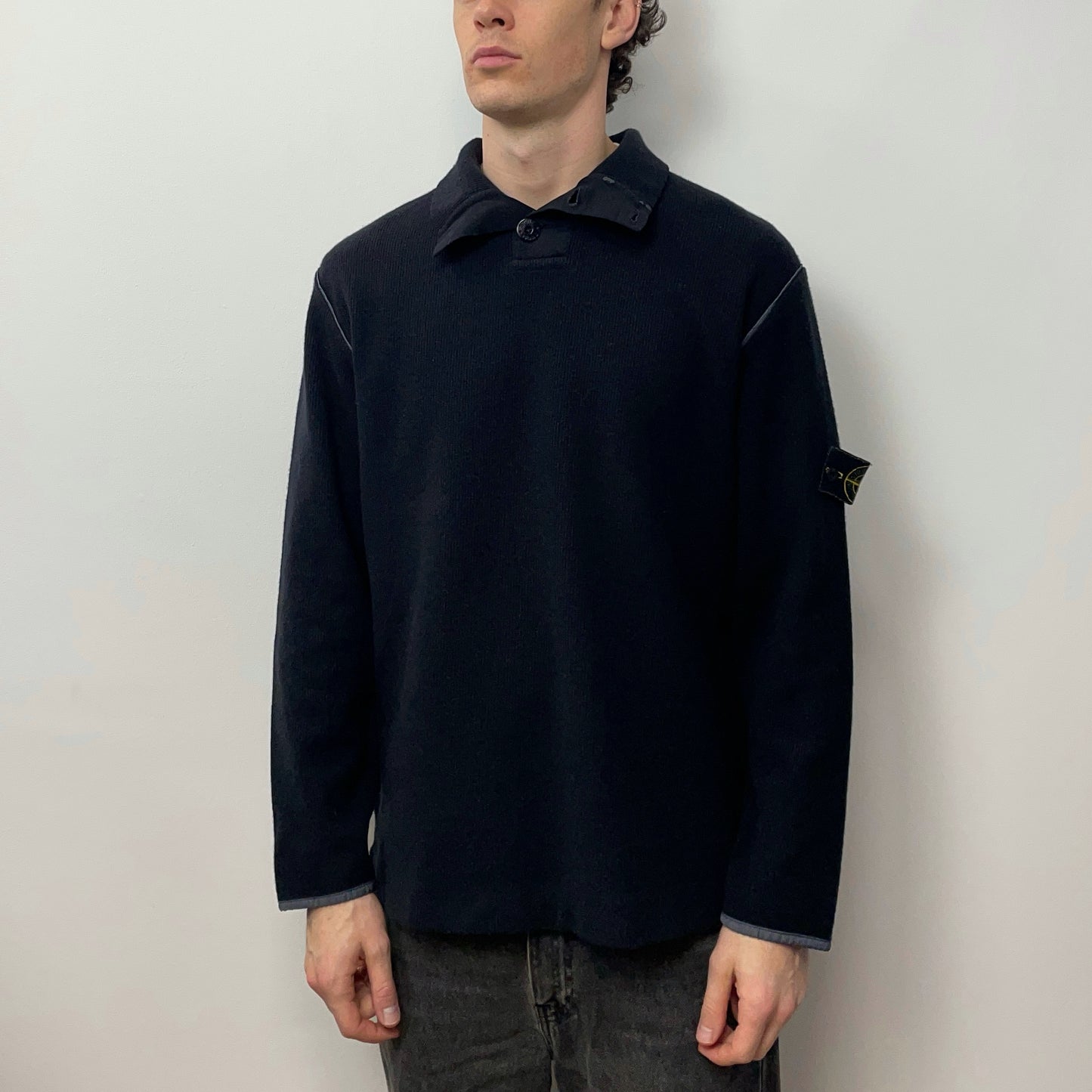 Stone Island Black AW02 Wool Blend Ribbed Jumper