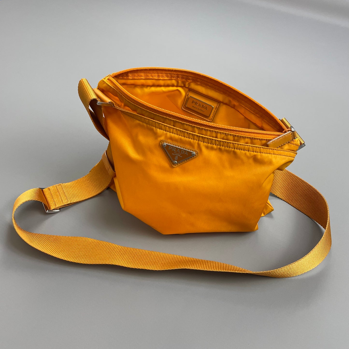Prada Golden Orange Nylon Plaque Crossbody Shoulder Bag