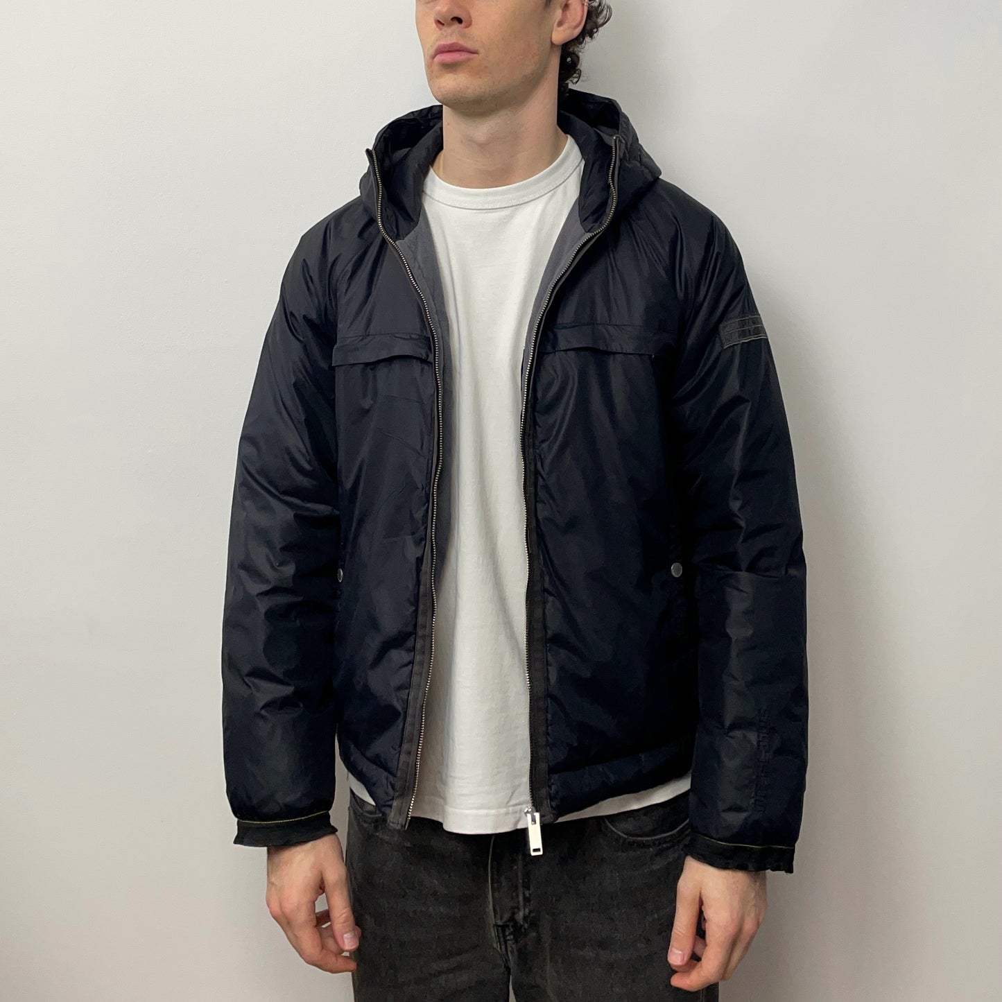 Stone Island Denims Black 00s Nylon Down Hooded Puffer Jacket