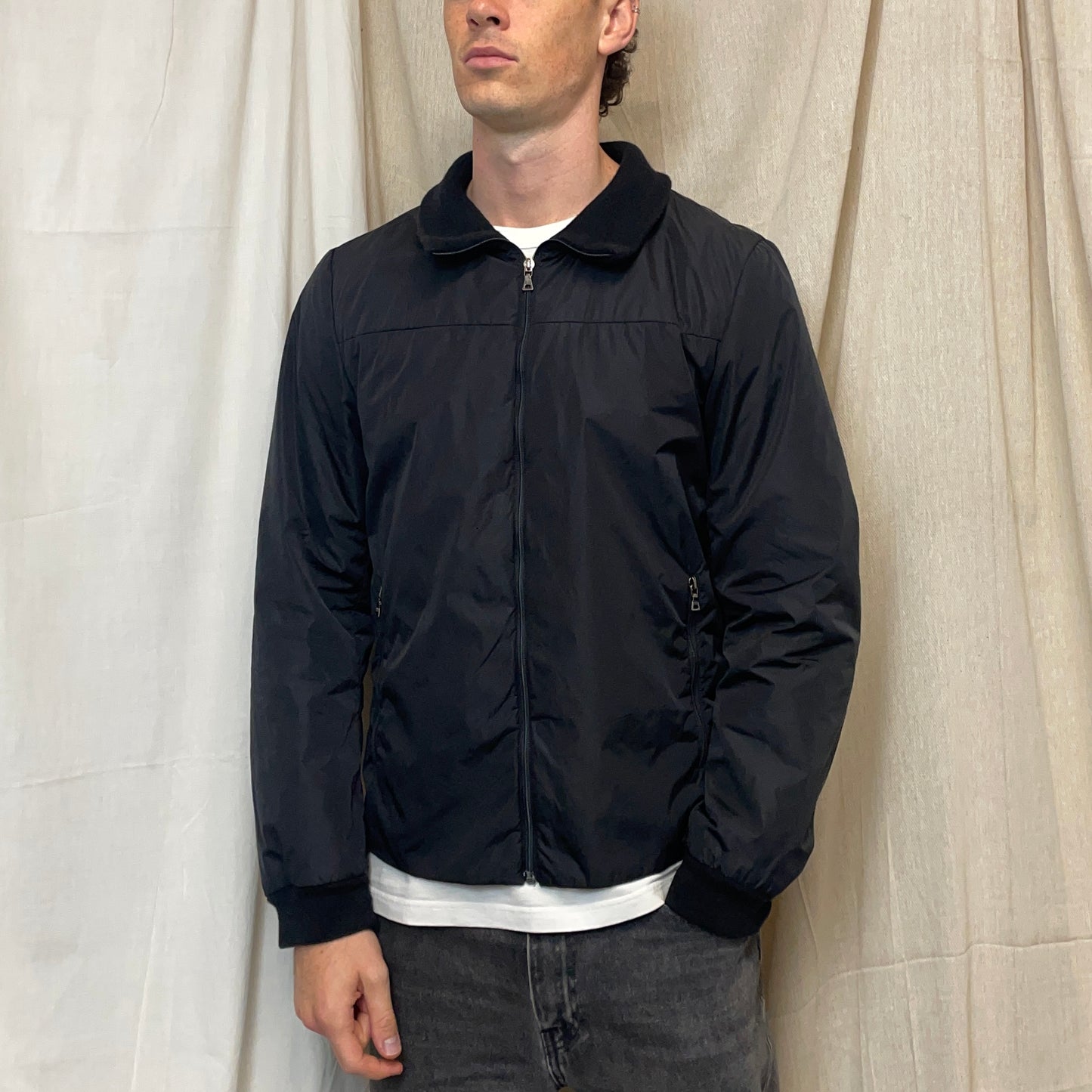 Prada Sport Black 2007 Wool & Nylon Padded Bomber Liner Jacket