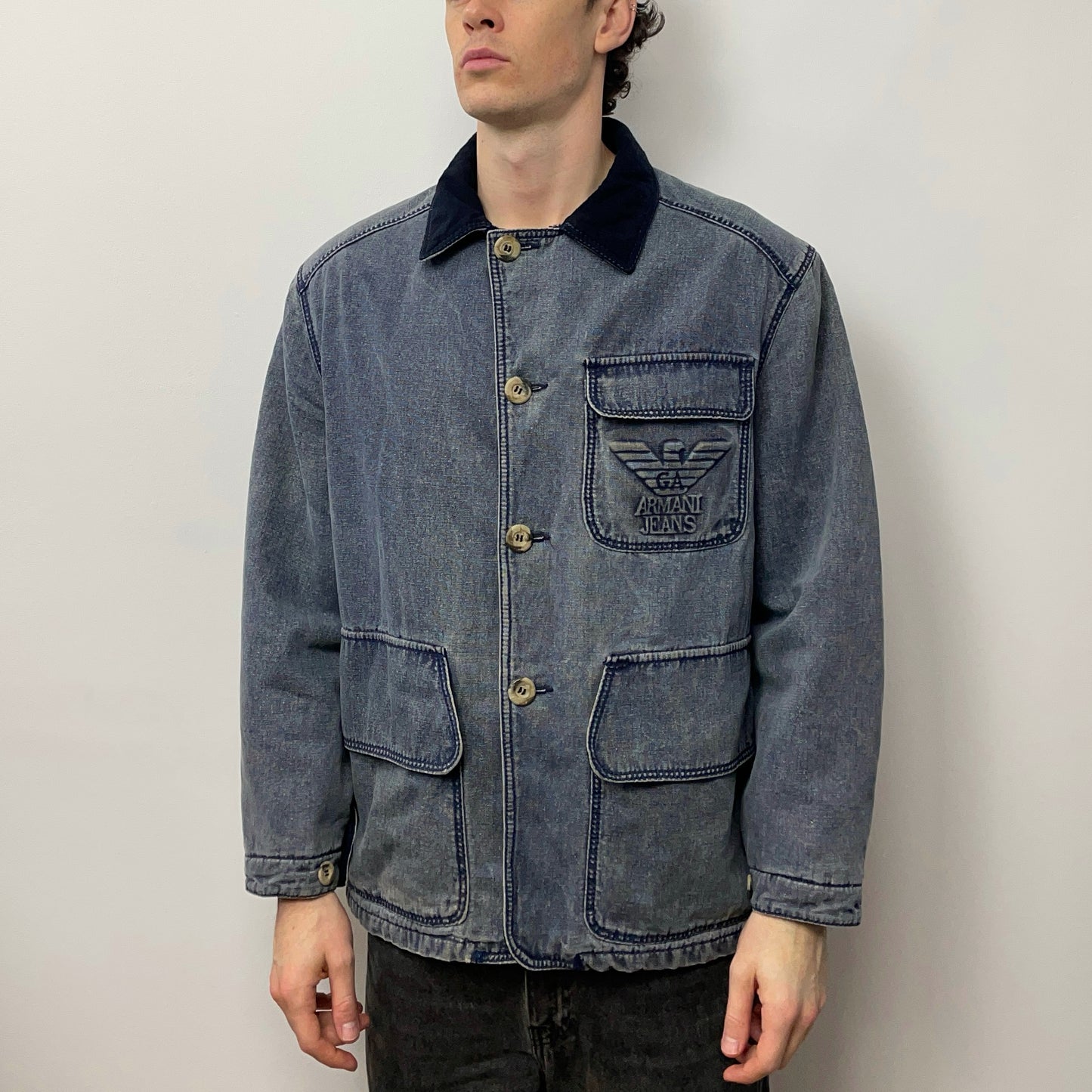 Armani Jeans Blue 90s Denim Lined Hunting Jacket
