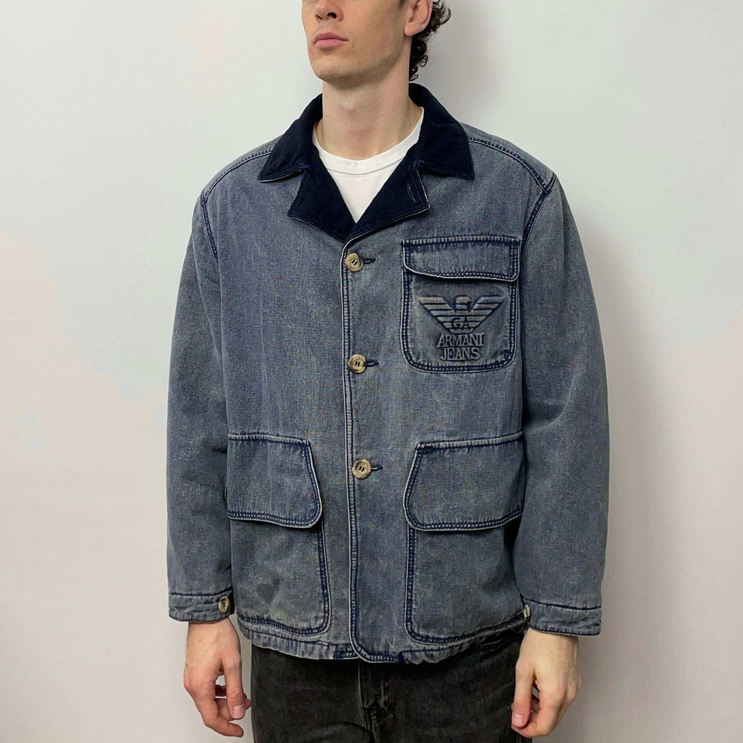 Armani Jeans Blue 90s Denim Lined Hunting Jacket