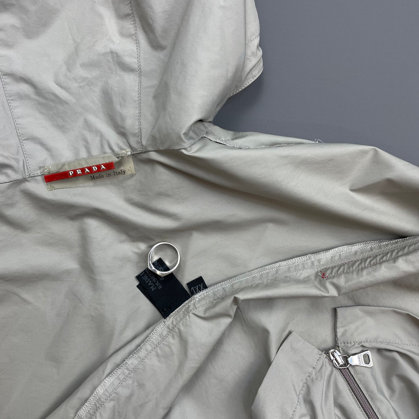 Prada Sport Grey SS99 Nylon Hooded Pullover Shirt Outerlayer