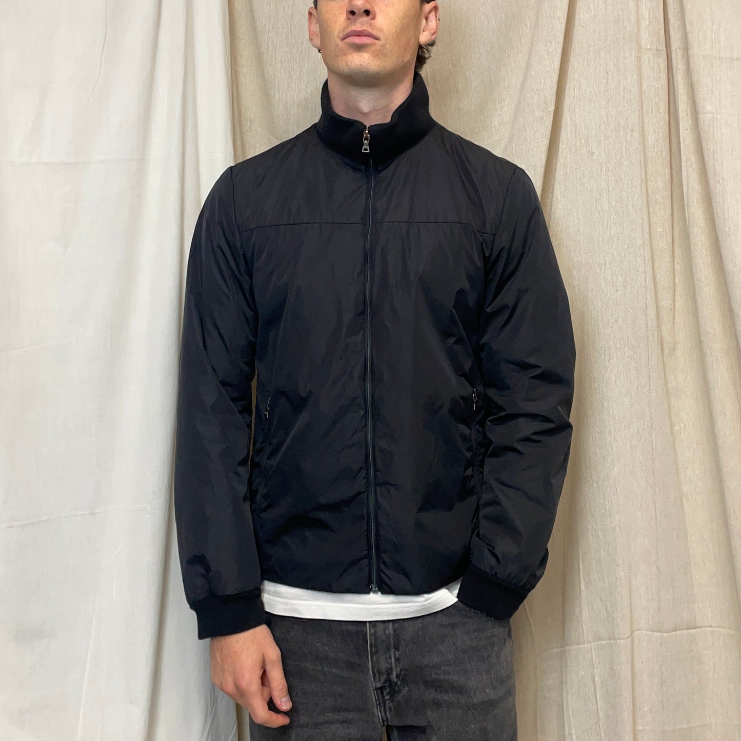 Prada Sport Black 2007 Wool & Nylon Padded Bomber Liner Jacket