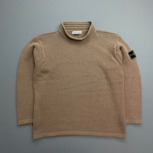 Stone Island Brown AW98 High-Neck Wool Knit Jumper