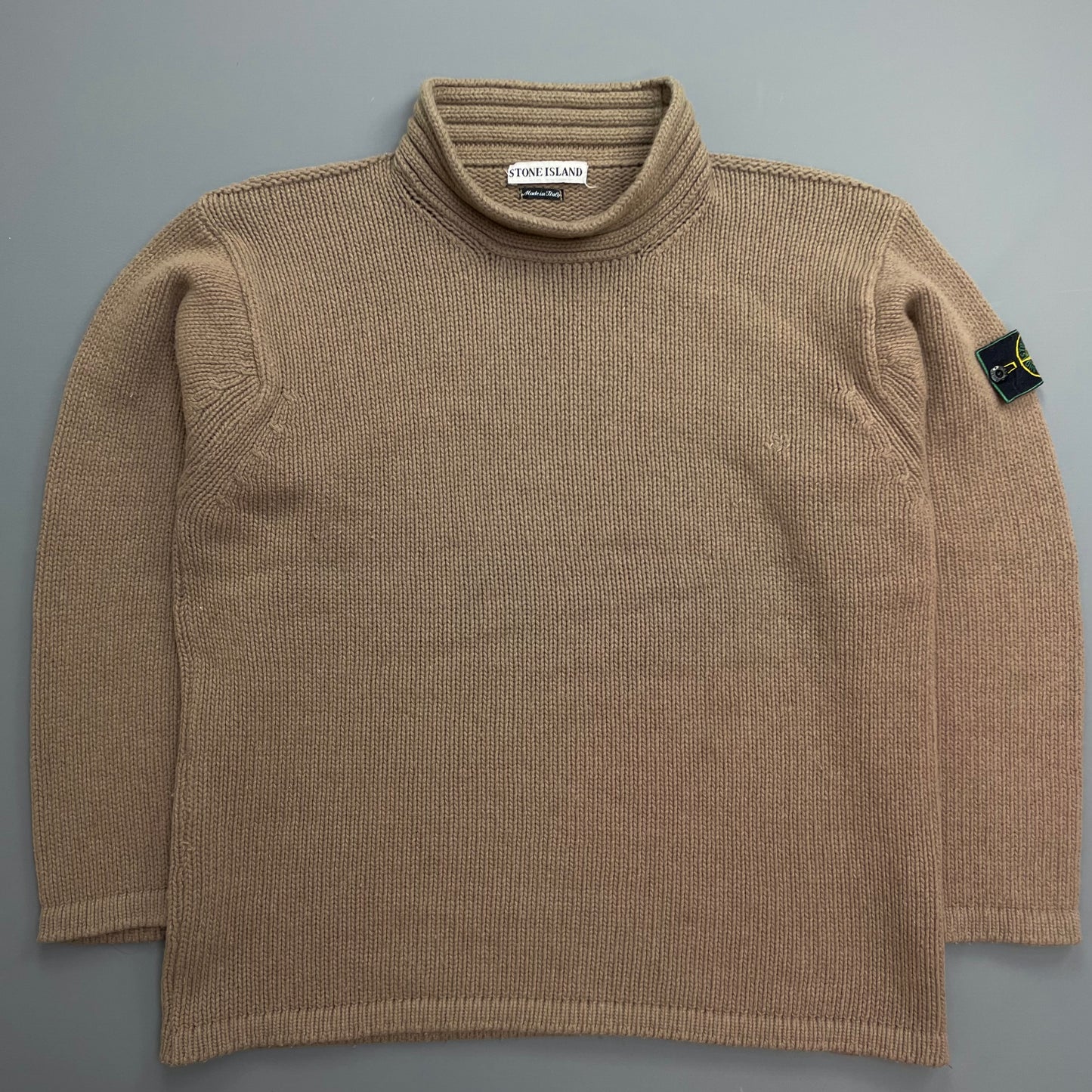 Stone Island Brown AW98 High-Neck Wool Knit Jumper