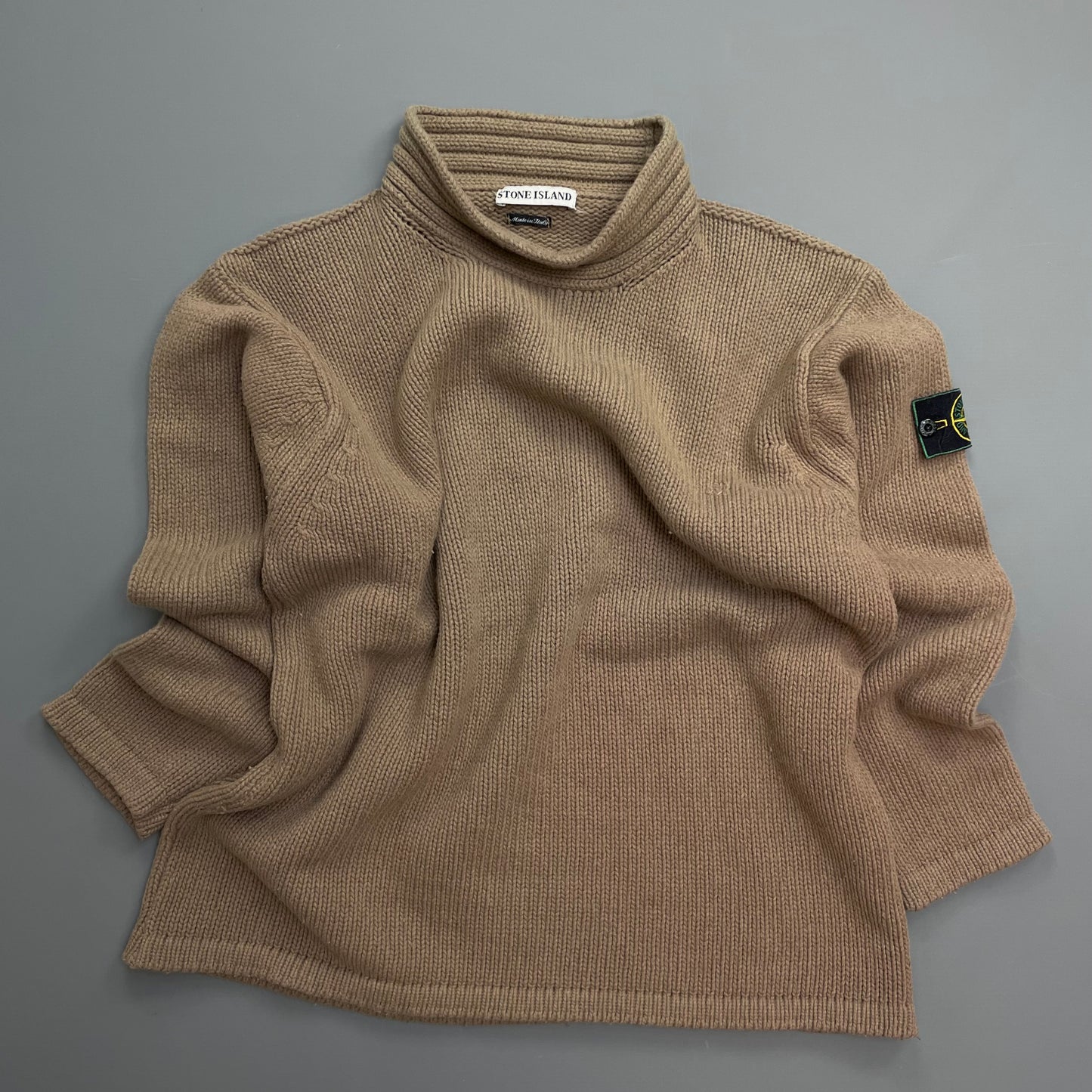 Stone Island Brown AW98 High-Neck Wool Knit Jumper