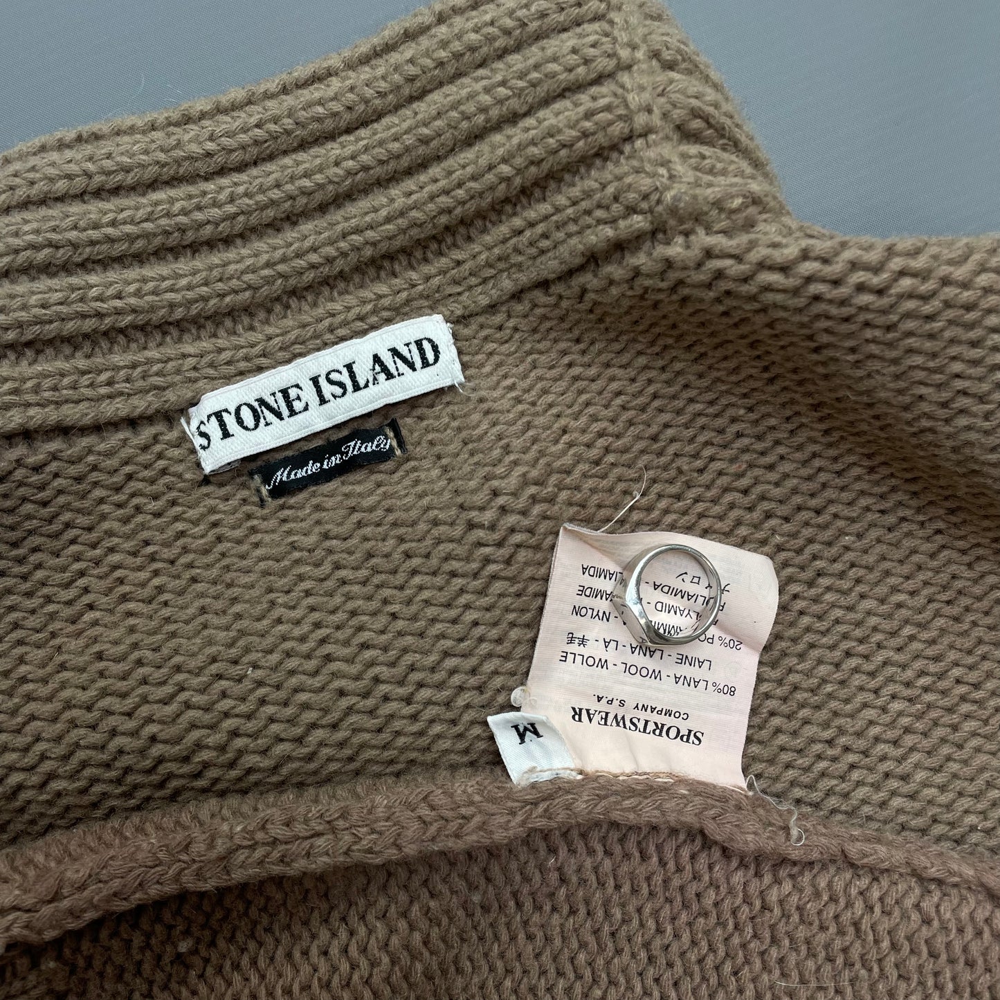 Stone Island Brown AW98 High-Neck Wool Knit Jumper
