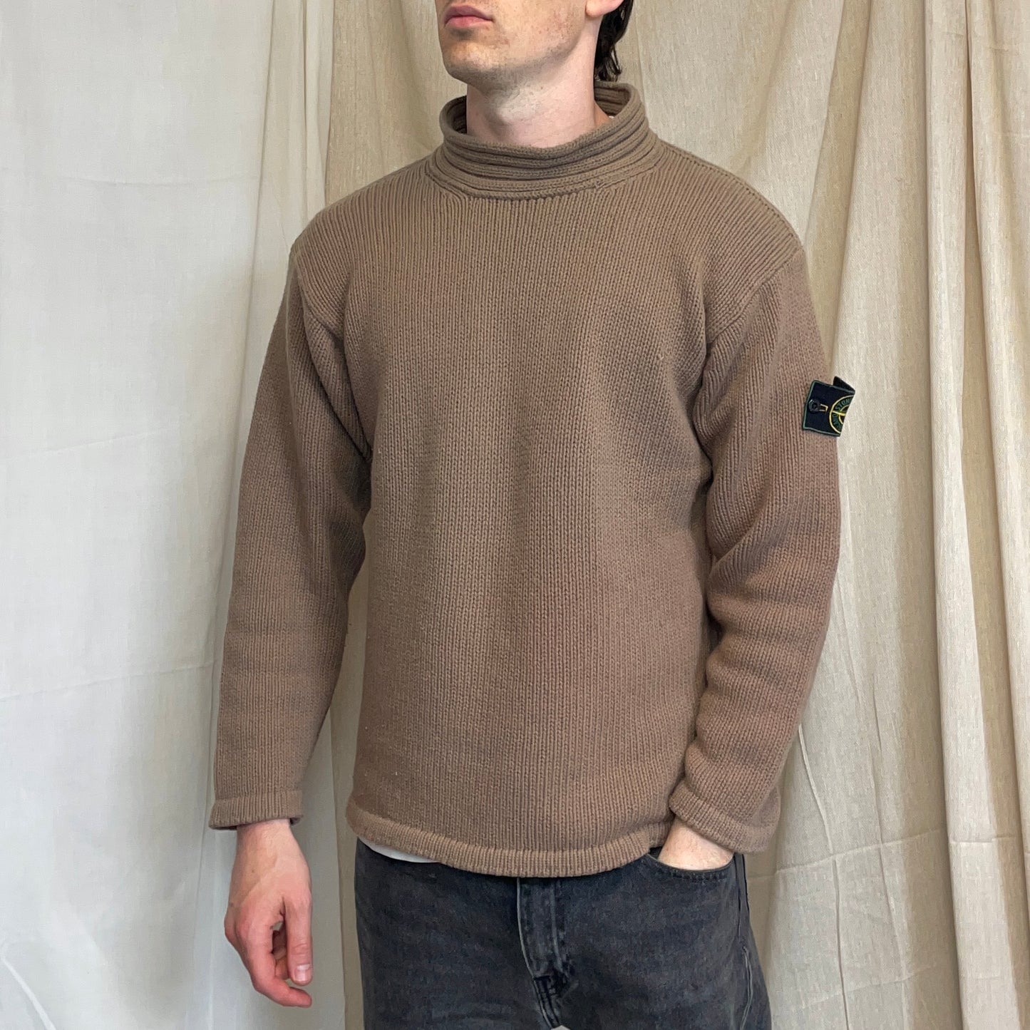 Stone Island Brown AW98 High-Neck Wool Knit Jumper