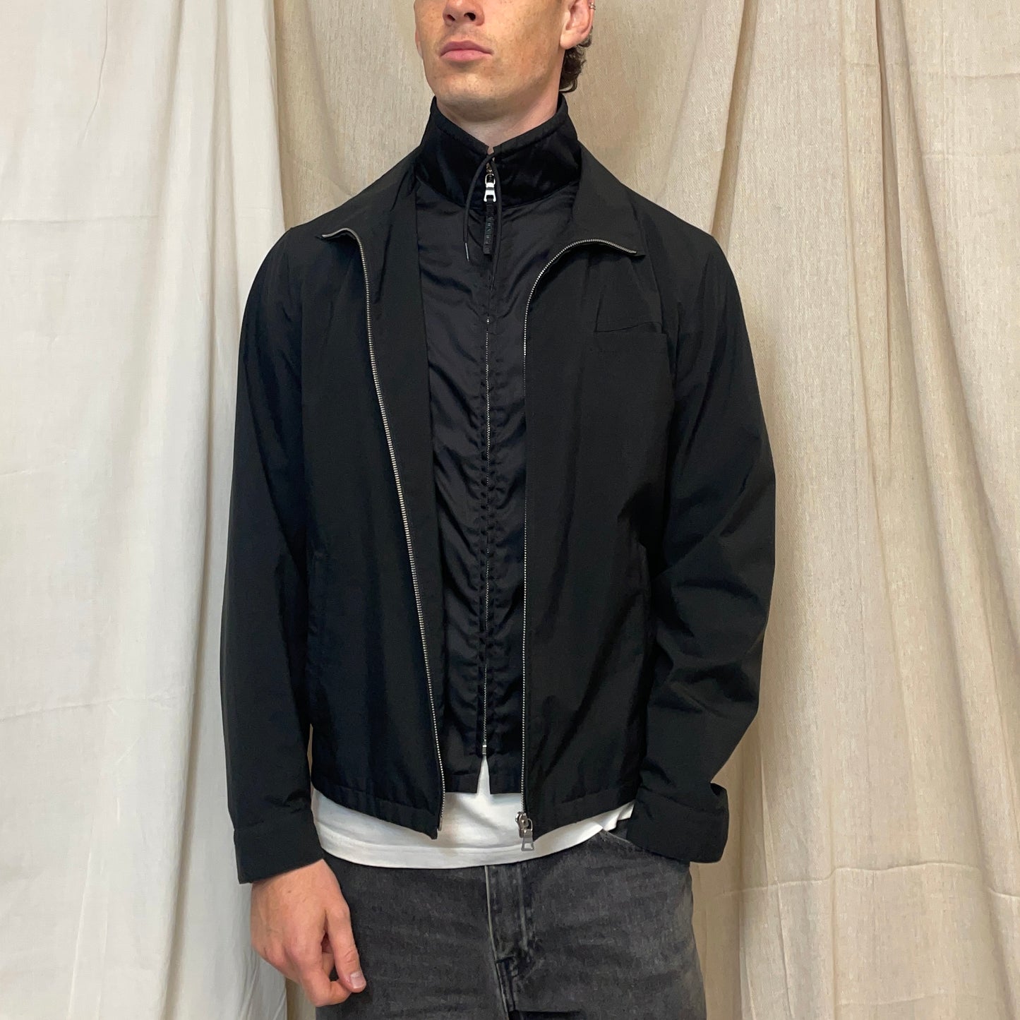 Prada Sport Black 2009 Windstopper Dual Nylon Layer Harrington Jacket