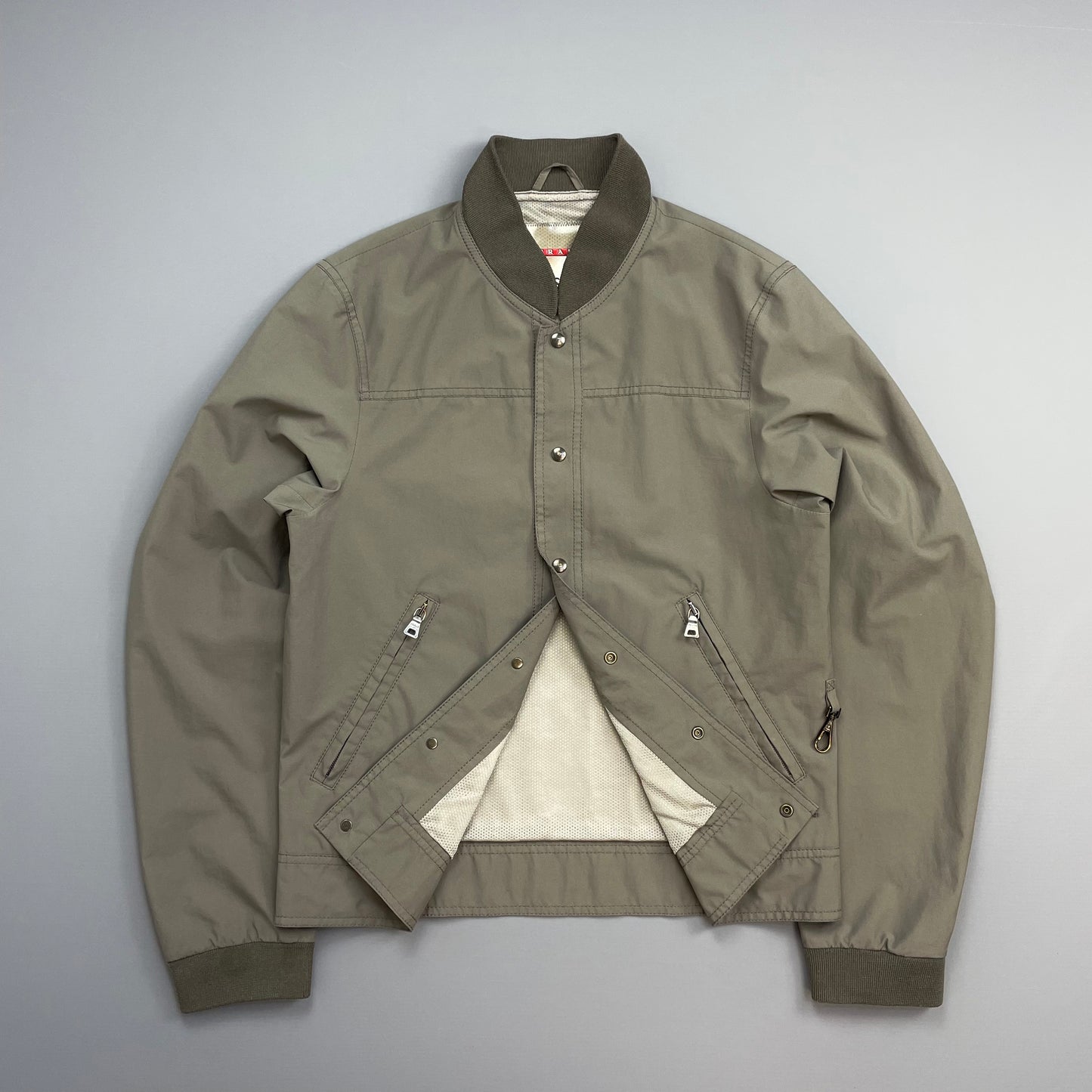 Prada Sport Grey Brown 00s Goretex Lightweight Button-Through Bomber Jacket