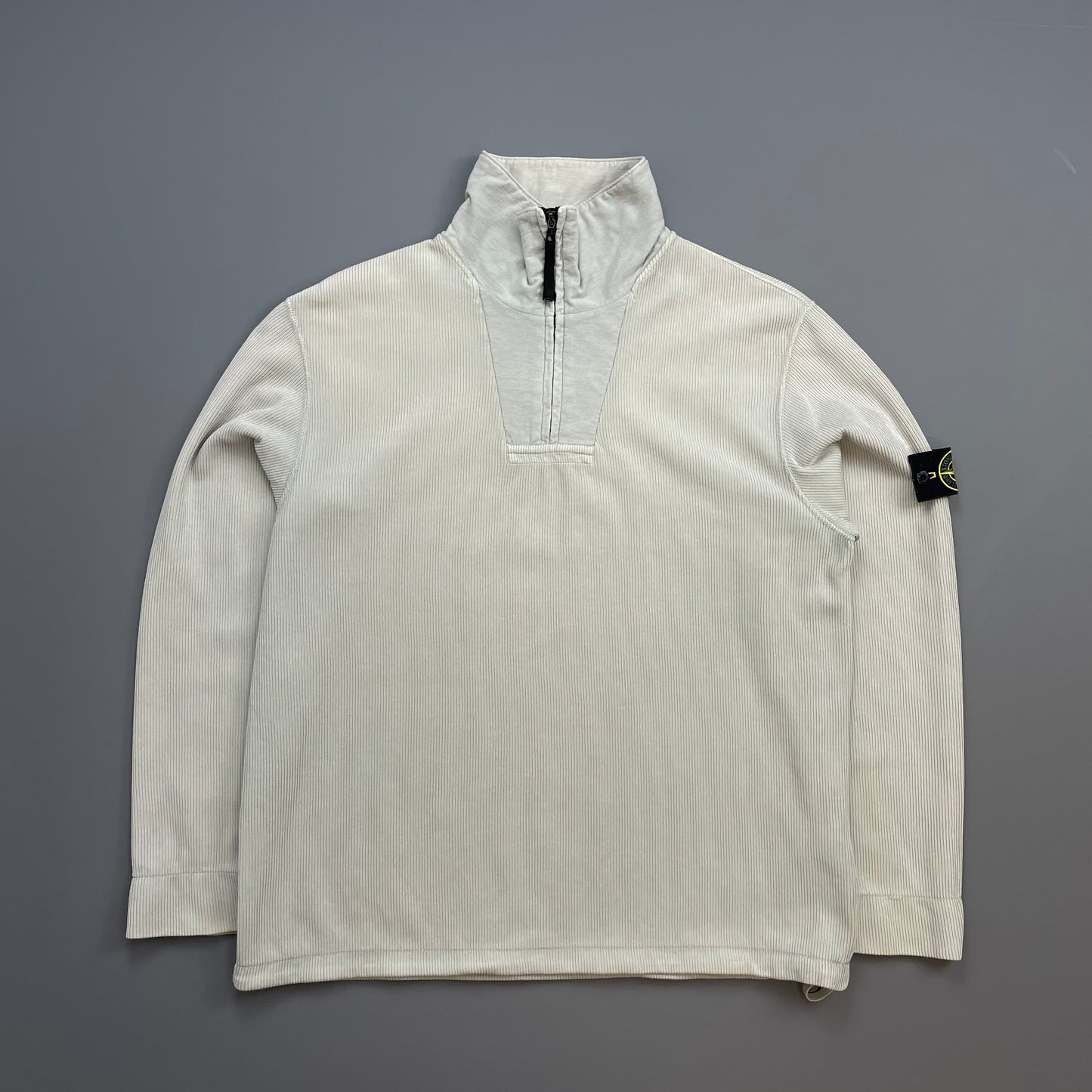 Stone Island Ivory Grey SS00 Cotton/Nylon Ribbed Half-Zip Jumper