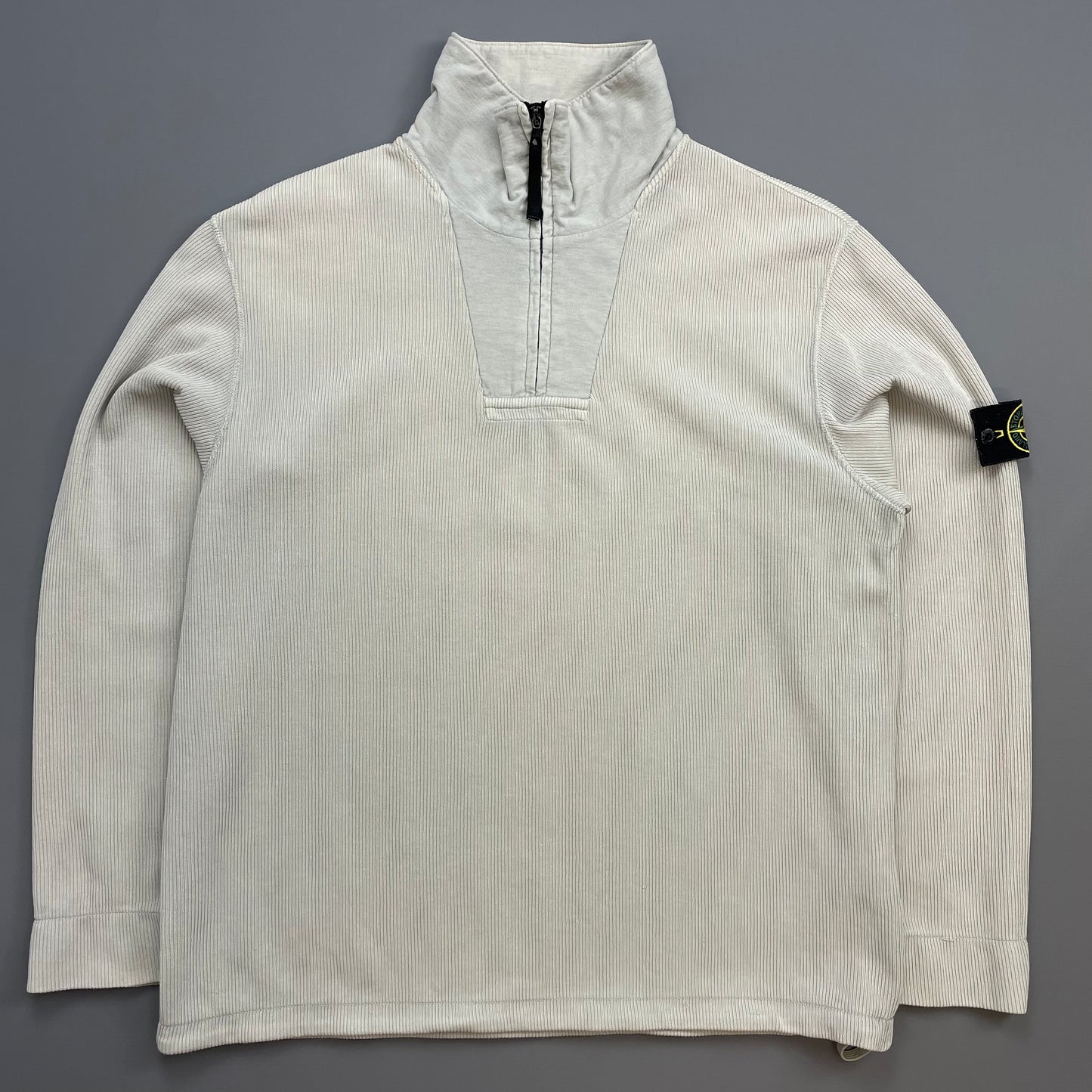 Stone Island Ivory Grey SS00 Cotton/Nylon Ribbed Half-Zip Jumper