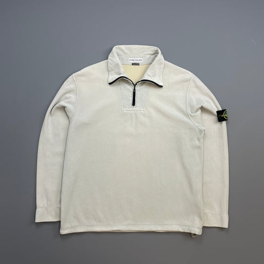 Stone Island Ivory Grey SS00 Cotton/Nylon Ribbed Half-Zip Jumper