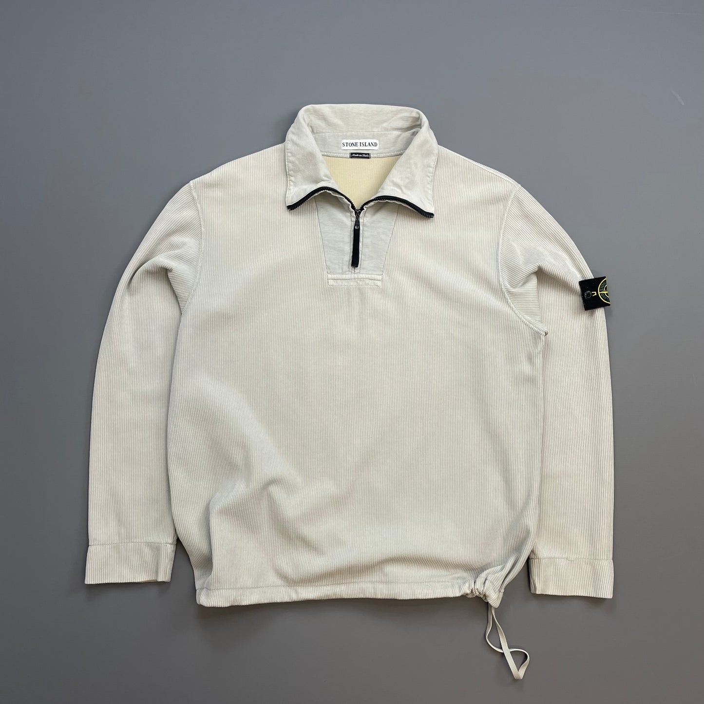 Stone Island Ivory Grey SS00 Cotton/Nylon Ribbed Half-Zip Jumper
