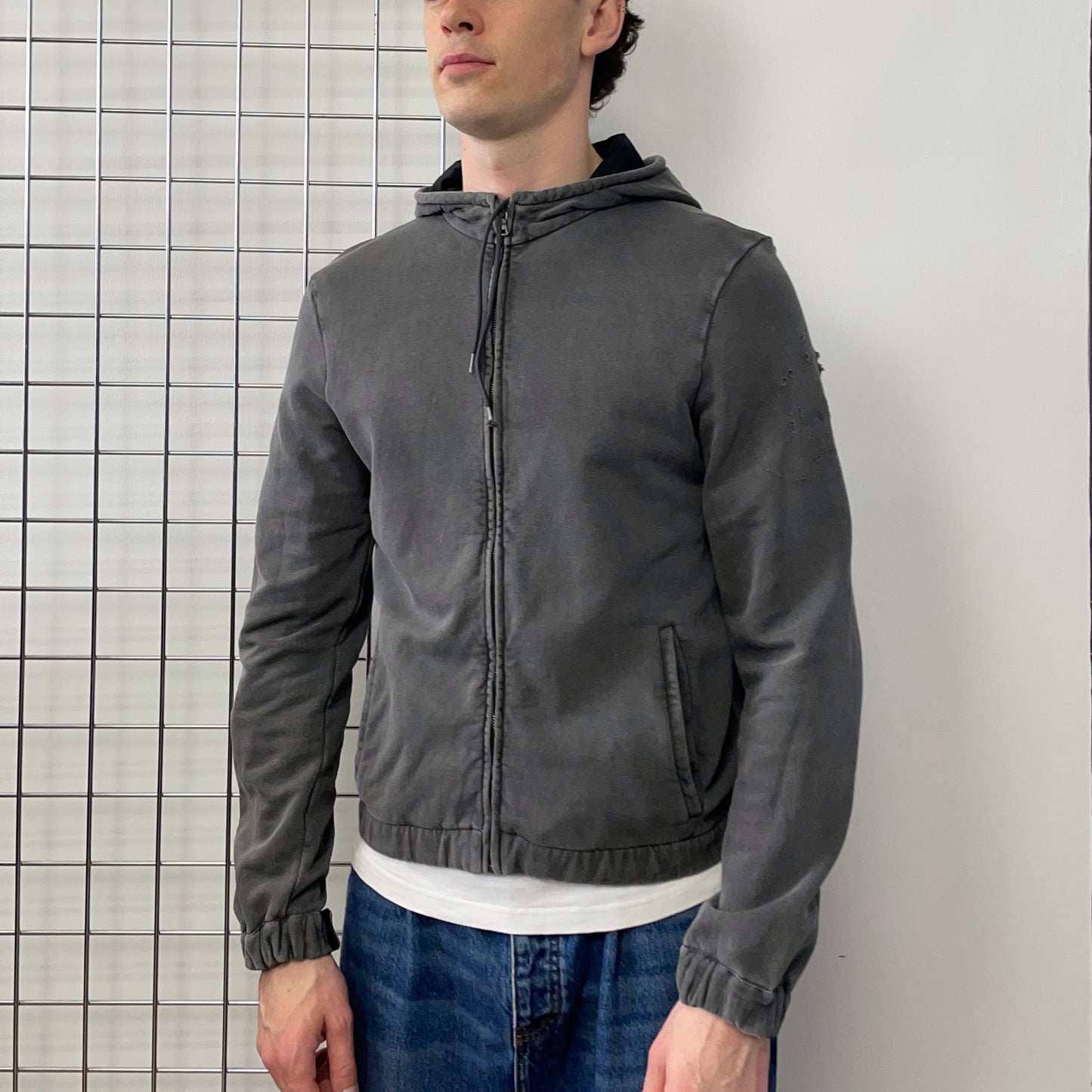 Prada Sport Grey 2009 Distressed Zip-Through Hoodie Jacket