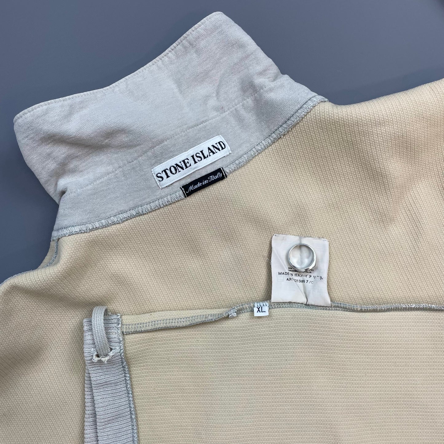 Stone Island Ivory Grey SS00 Cotton/Nylon Ribbed Half-Zip Jumper