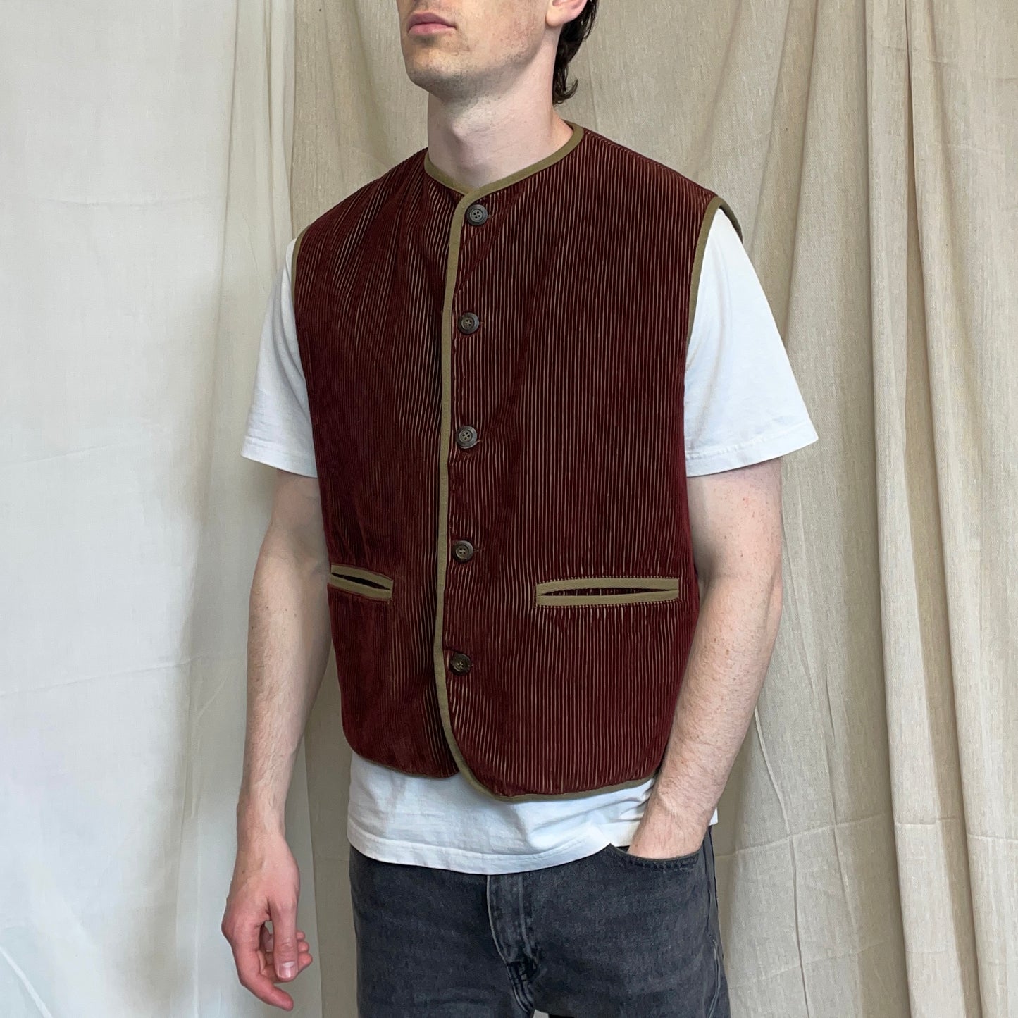 C.P. Company Maroon AW94 Corduroy Button-Up Gilet Vest