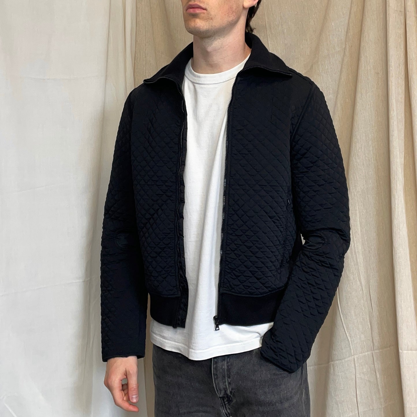 Prada Sport Black 00s Wool & Nylon Quilted Knit Hybrid Cardigan Jacket
