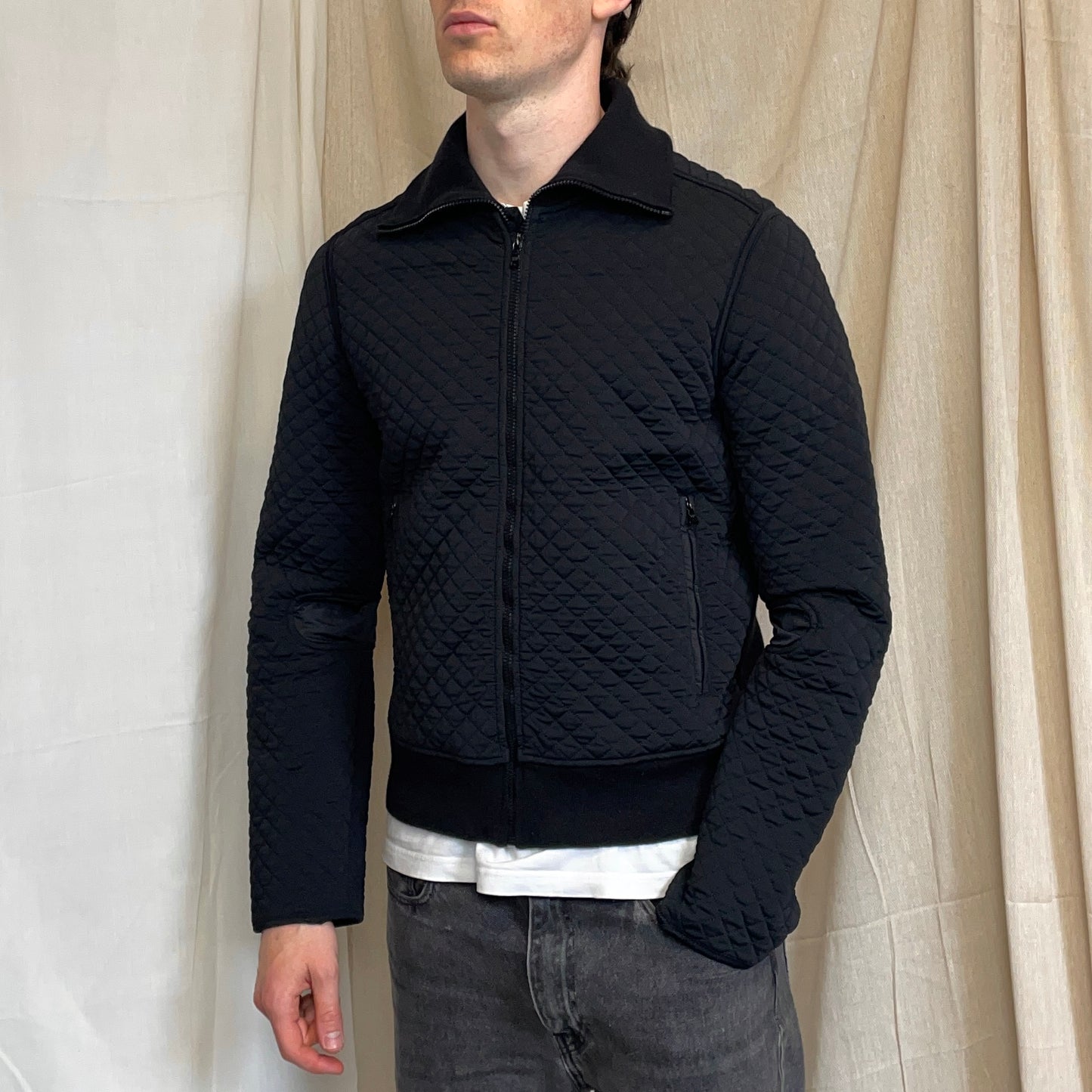 Prada Sport Black 00s Wool & Nylon Quilted Knit Hybrid Cardigan Jacket