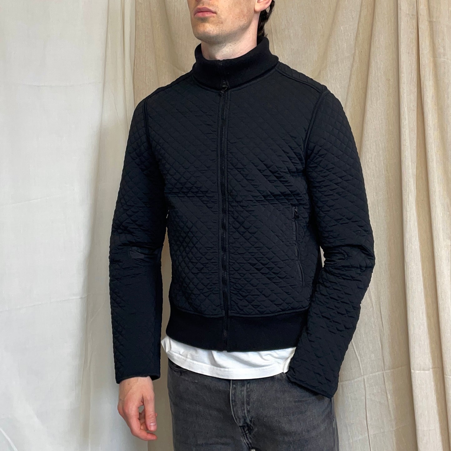 Prada Sport Black 00s Wool & Nylon Quilted Knit Hybrid Cardigan Jacket