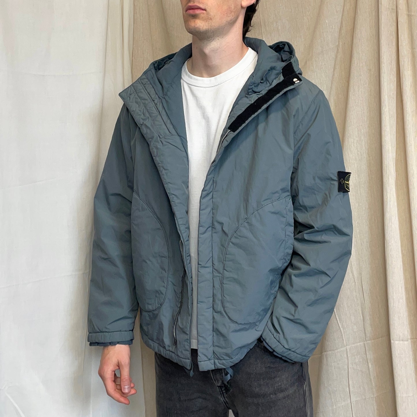 Stone Island Blue Grey AW01 Cotton Nylon Blend Lined Hooded Windbreaker Jacket