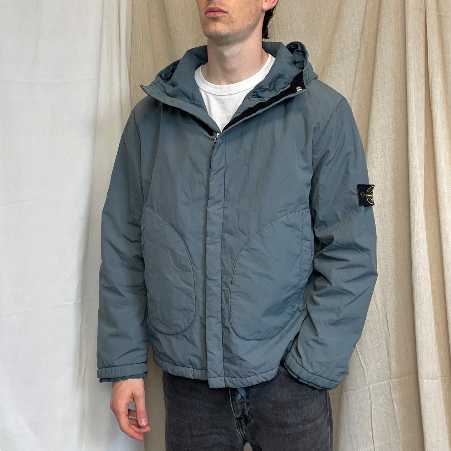 Stone Island Blue Grey AW01 Cotton Nylon Blend Lined Hooded Windbreaker Jacket