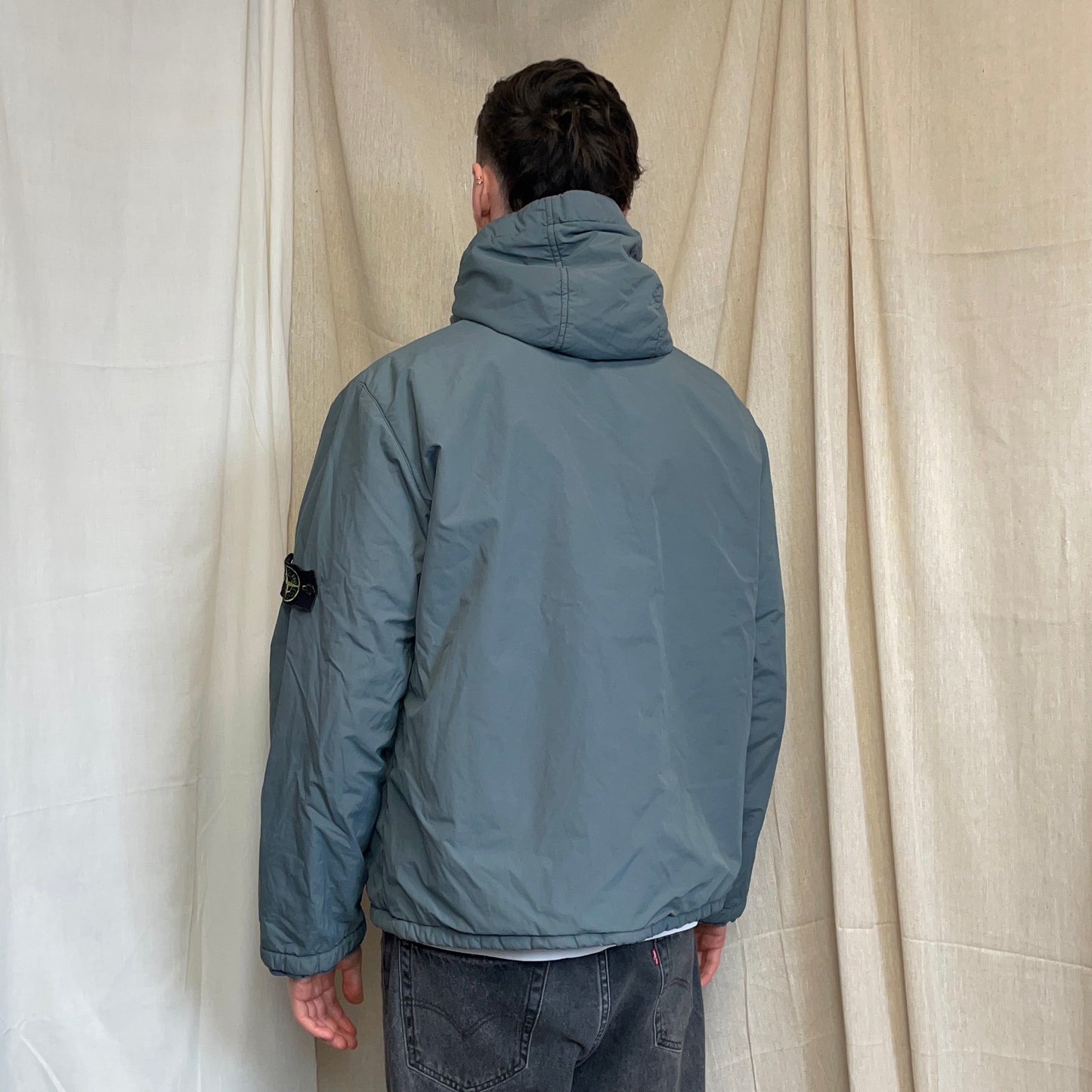 Stone Island Blue Grey AW01 Cotton Nylon Blend Lined Hooded Windbreaker Jacket