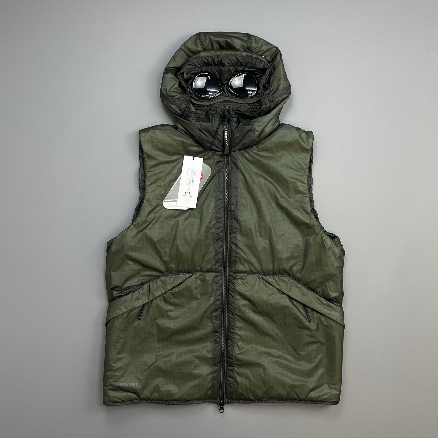 C.P. Company Khaki Green Nada Shell Primaloft Hooded Goggle Nylon Gilet Vest