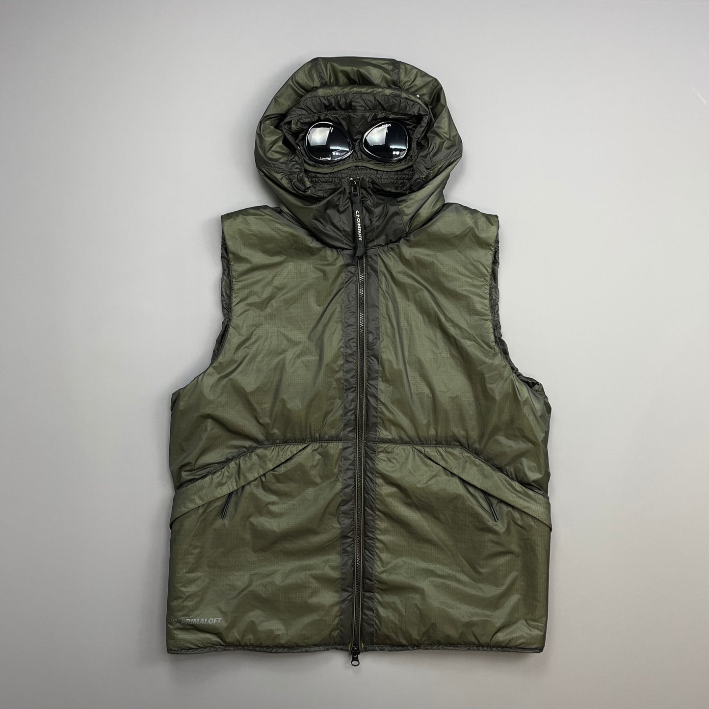 C.P. Company Khaki Green Nada Shell Primaloft Hooded Goggle Nylon Gilet Vest