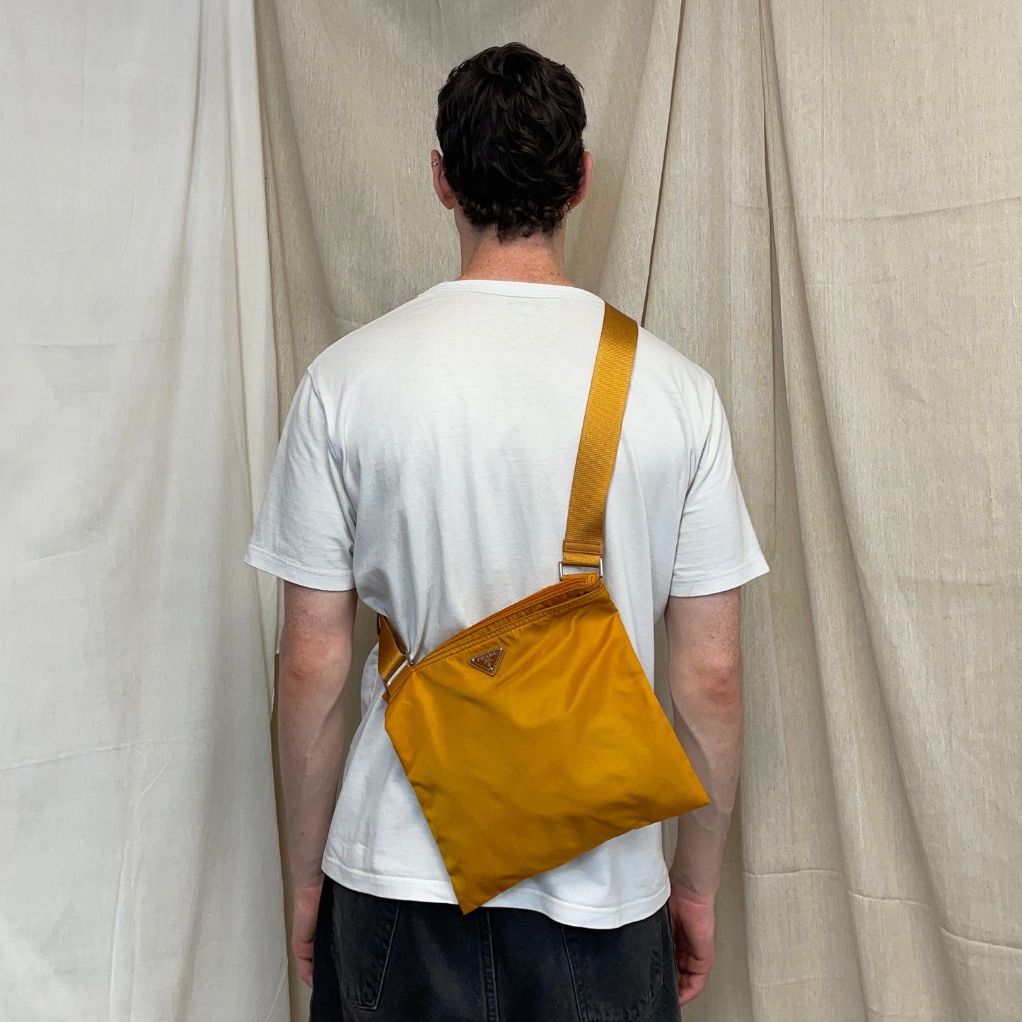 Prada Golden Orange Nylon Plaque Crossbody Shoulder Bag