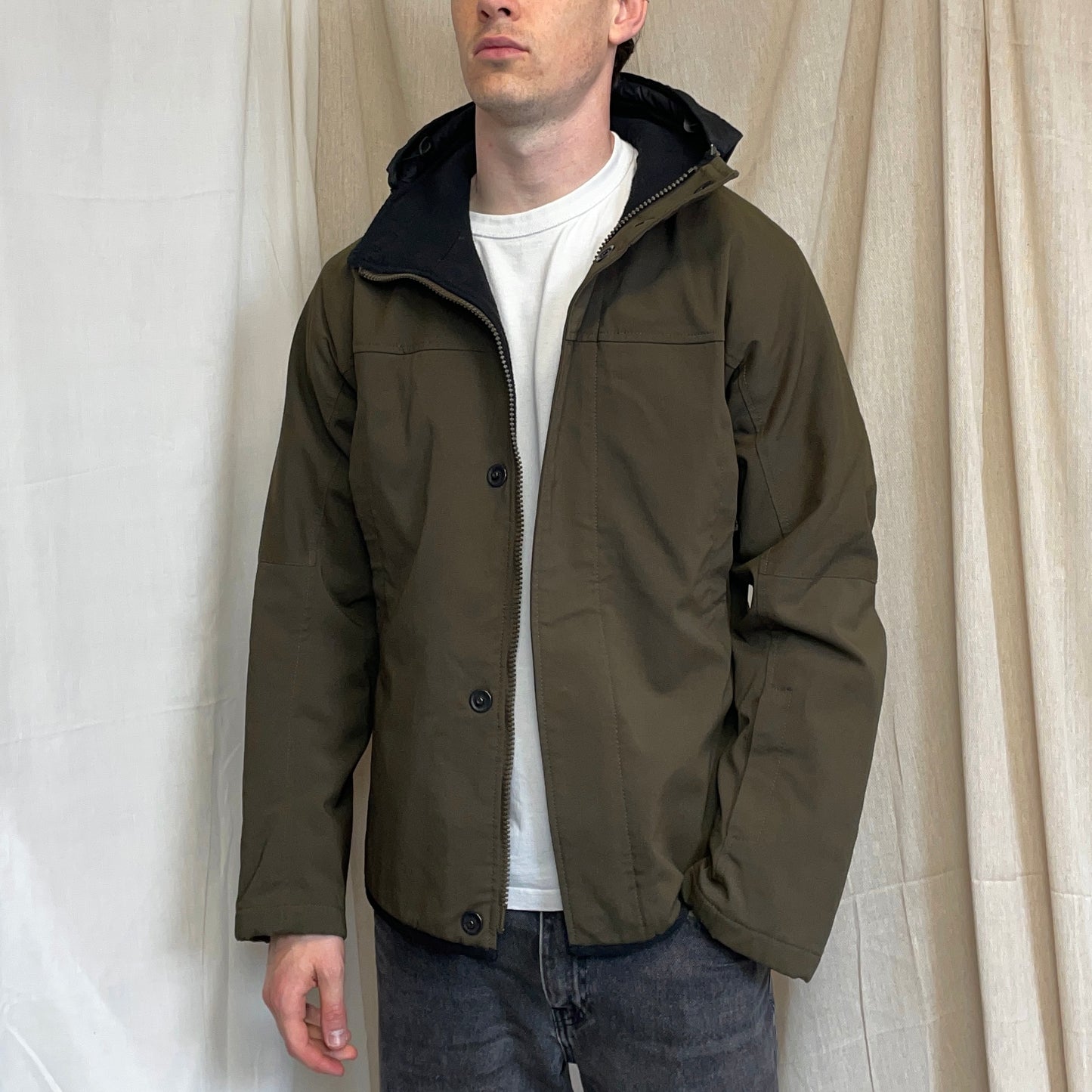 Prada Sport Khaki AW02 Technical Nylon Fleece-Lined Removable Hood Ski Jacket