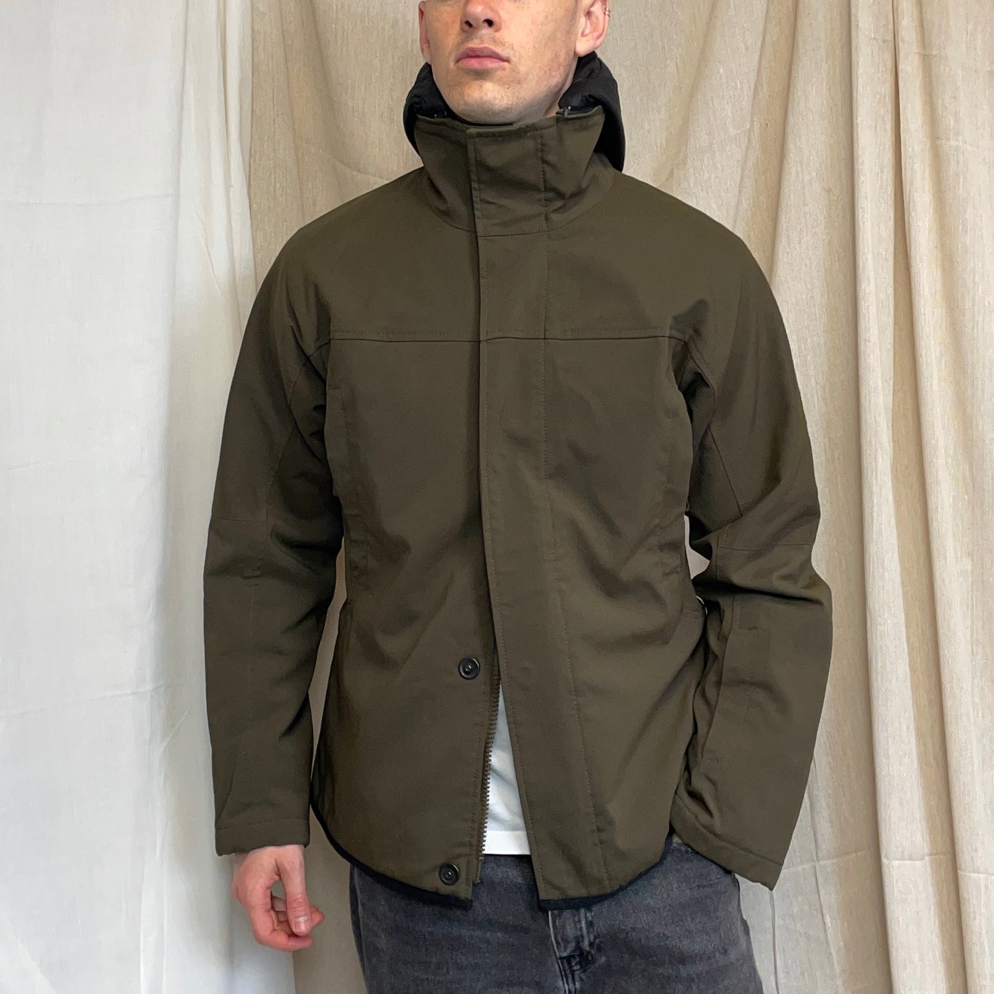 Prada Sport Khaki AW02 Technical Nylon Fleece-Lined Removable Hood Ski Jacket