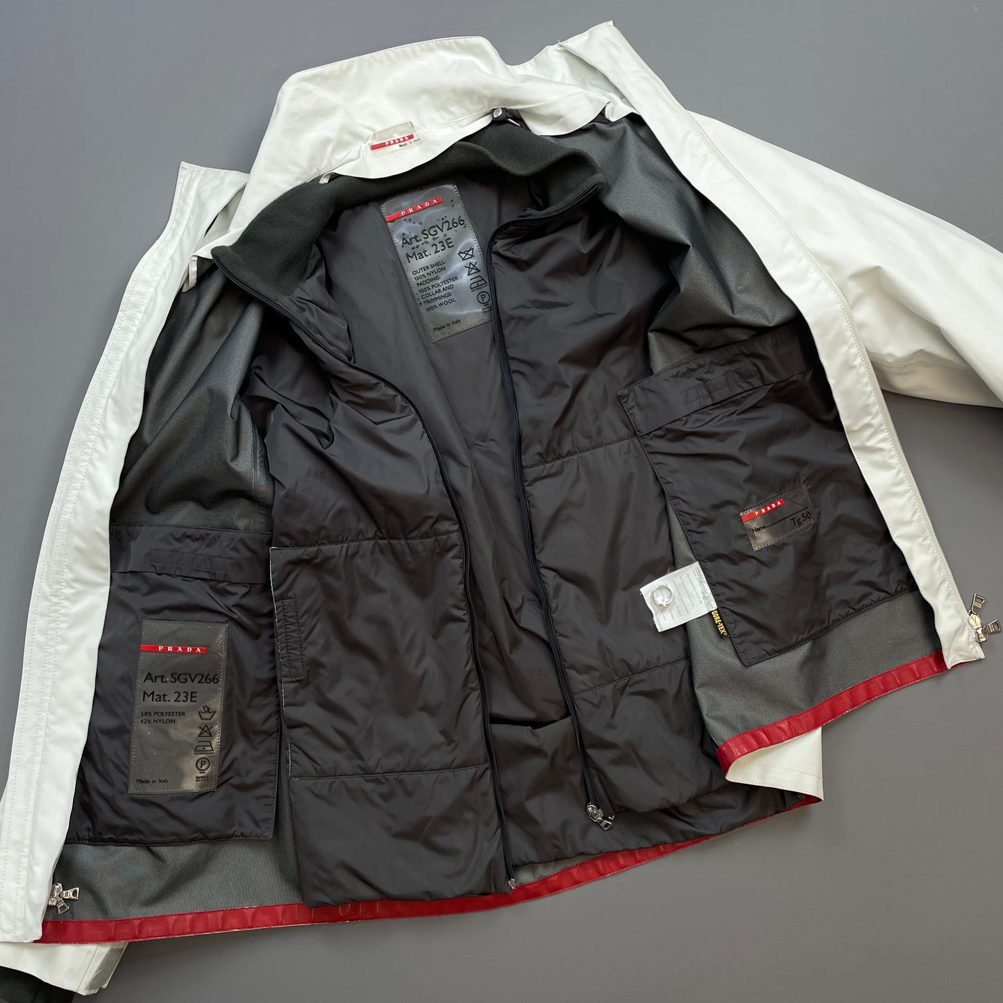 Prada Sport White 00s Goretex 3-in-1 Nylon Padded Bomber Liner & Trench Overcoat