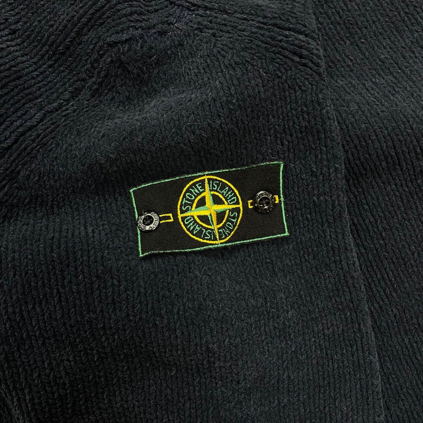 Stone Island Navy Chenille Knit Knit Jumper w/ Green Edge Badge AW98