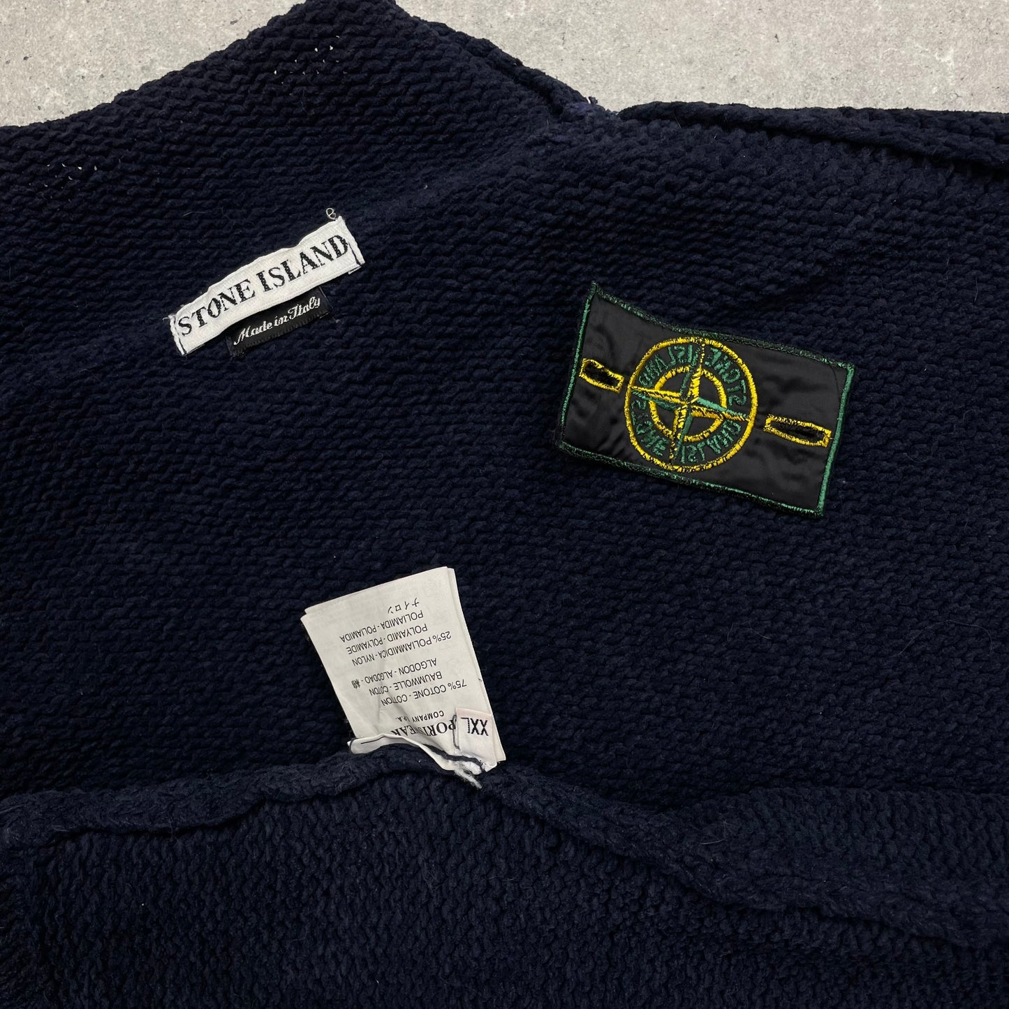 Stone Island Navy Chenille Knit Knit Jumper w/ Green Edge Badge AW98