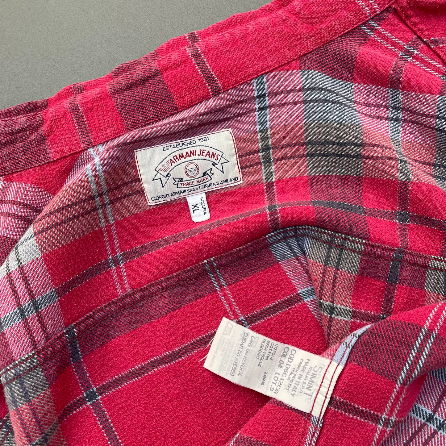 Armani Jeans Red 90s Flannel Shirt