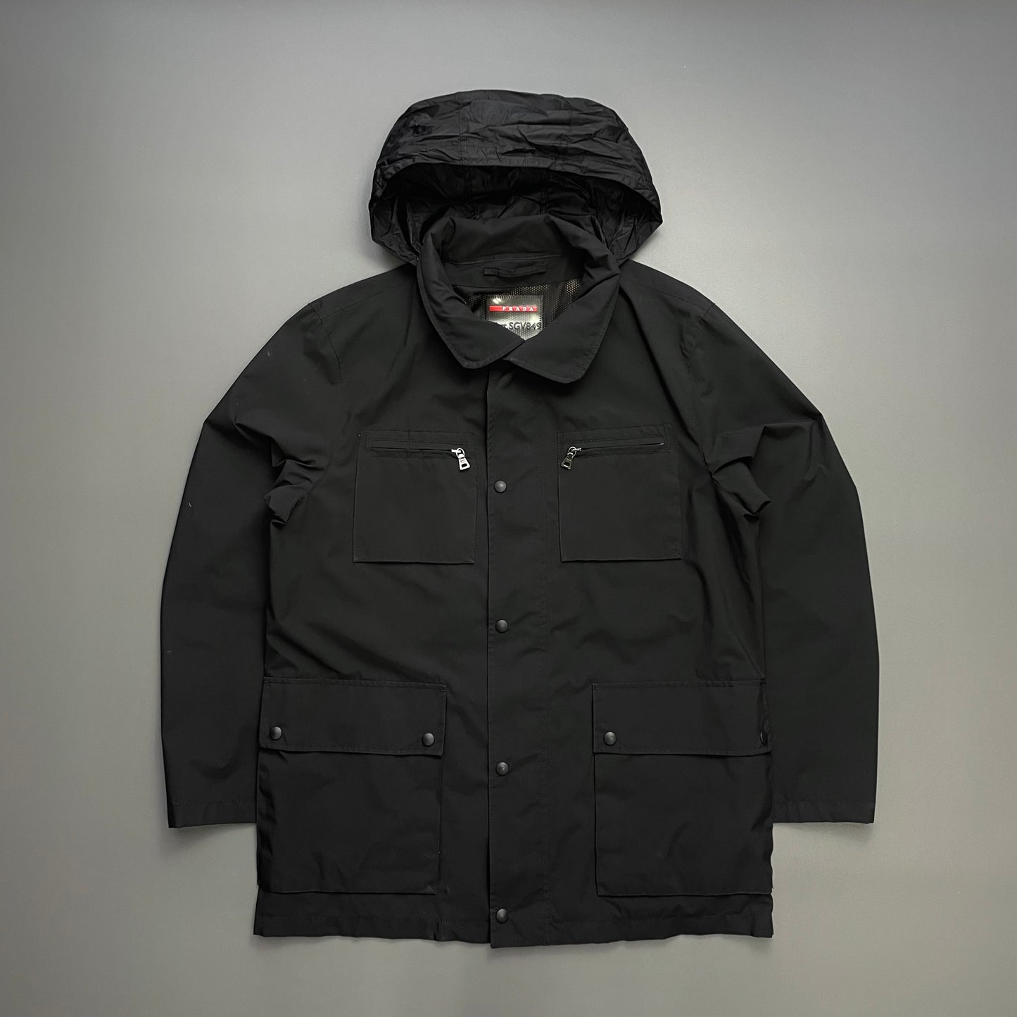 Prada Sport Black 2007 Windstopper Concealed Hood Field Jacket