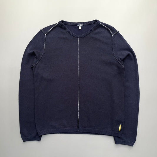 Armani Jeans Navy 00s Raw Seam Knit Jumper
