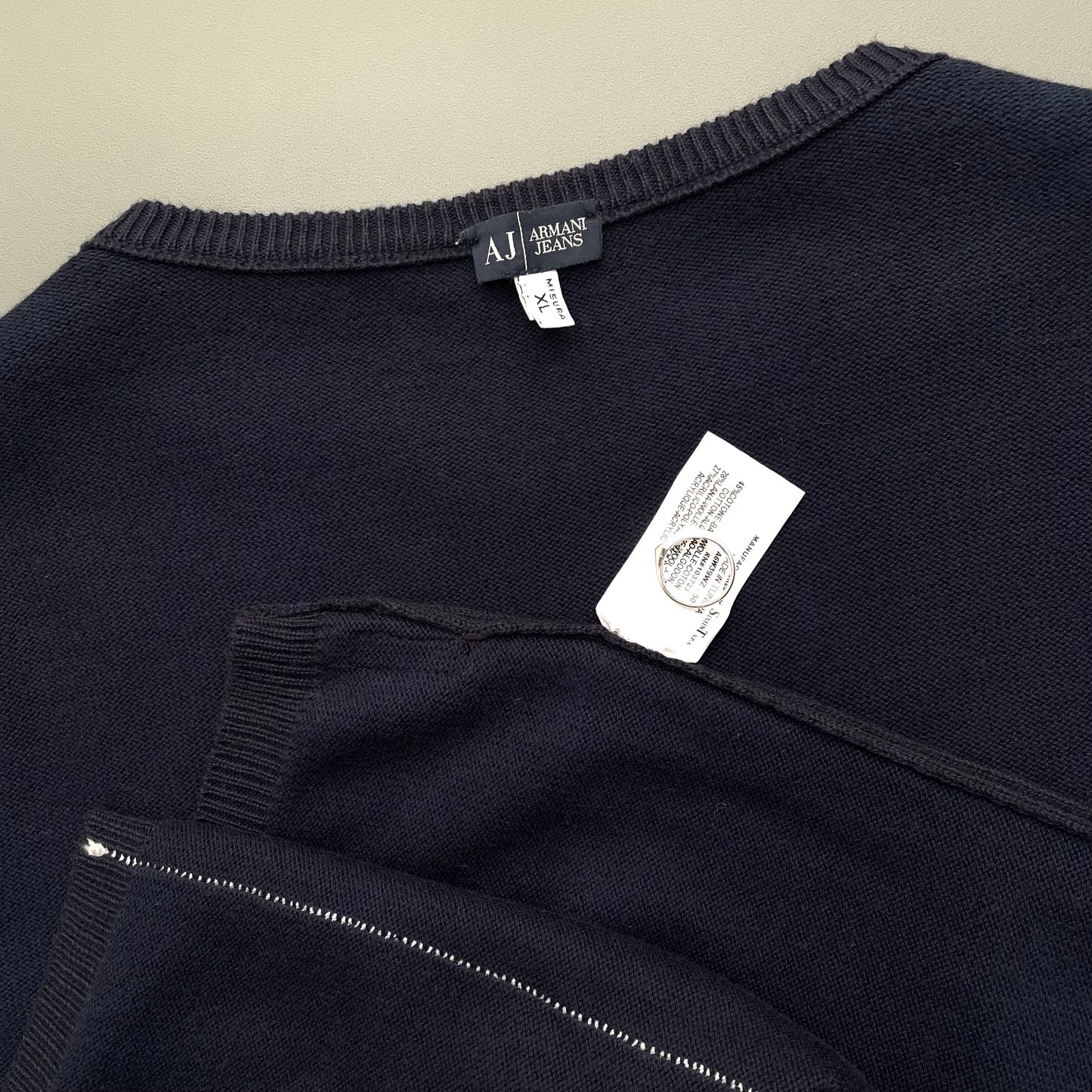 Armani Jeans Navy 00s Raw Seam Knit Jumper